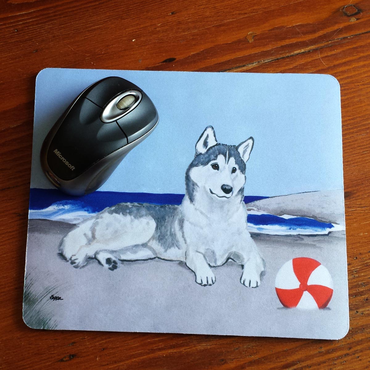 Beach Background Mouse Pad with Siberian Husky