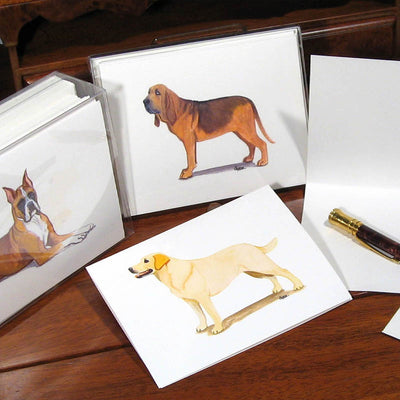 Pawsitively Adorable Dog Breed Note Cards on a Wooden Desk