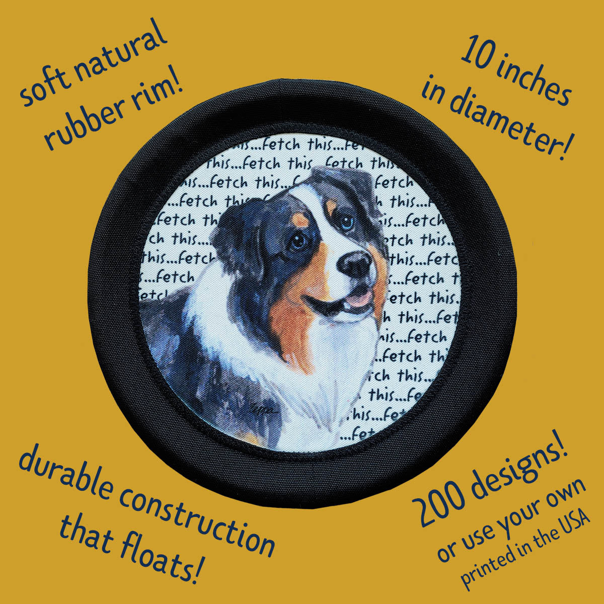 Features of the FotoFrisby Flying Disk Dog Toy - Soft rubber rim, durable construction and it floats!