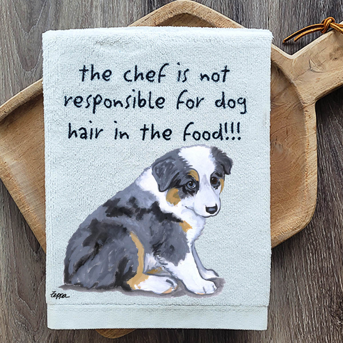 Pawsitively Adorable Australian Shepherd Puppy Kitchen Towel