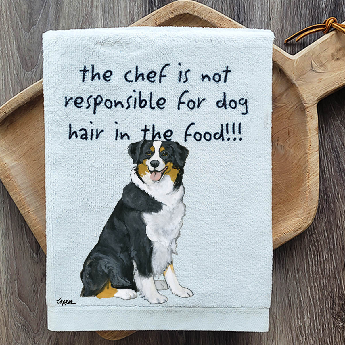 Pawsitively Adorable Tri Australian Shepherd Kitchen Towel
