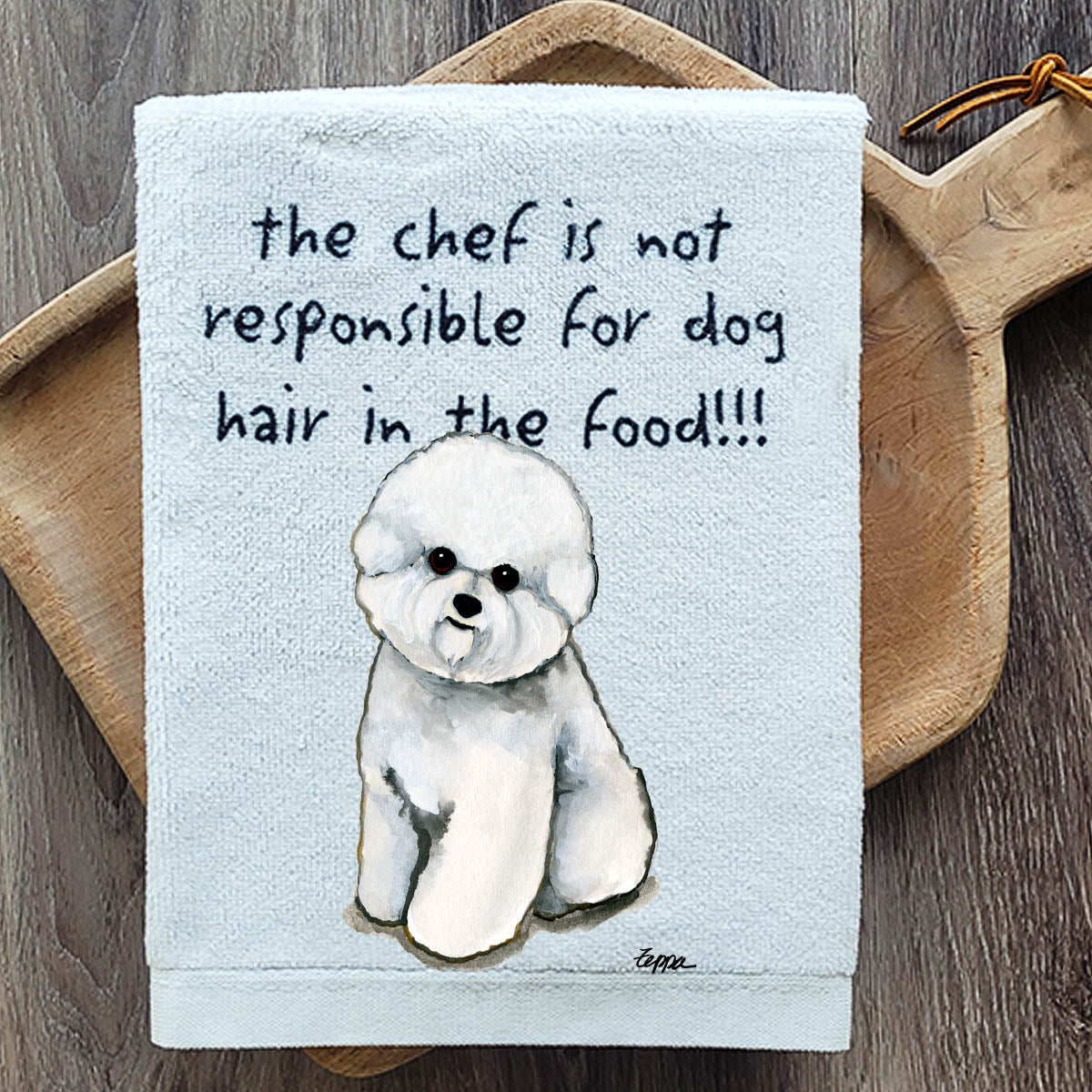 Pawsitively Adorable Bichon Frise facing front Kitchen Towel