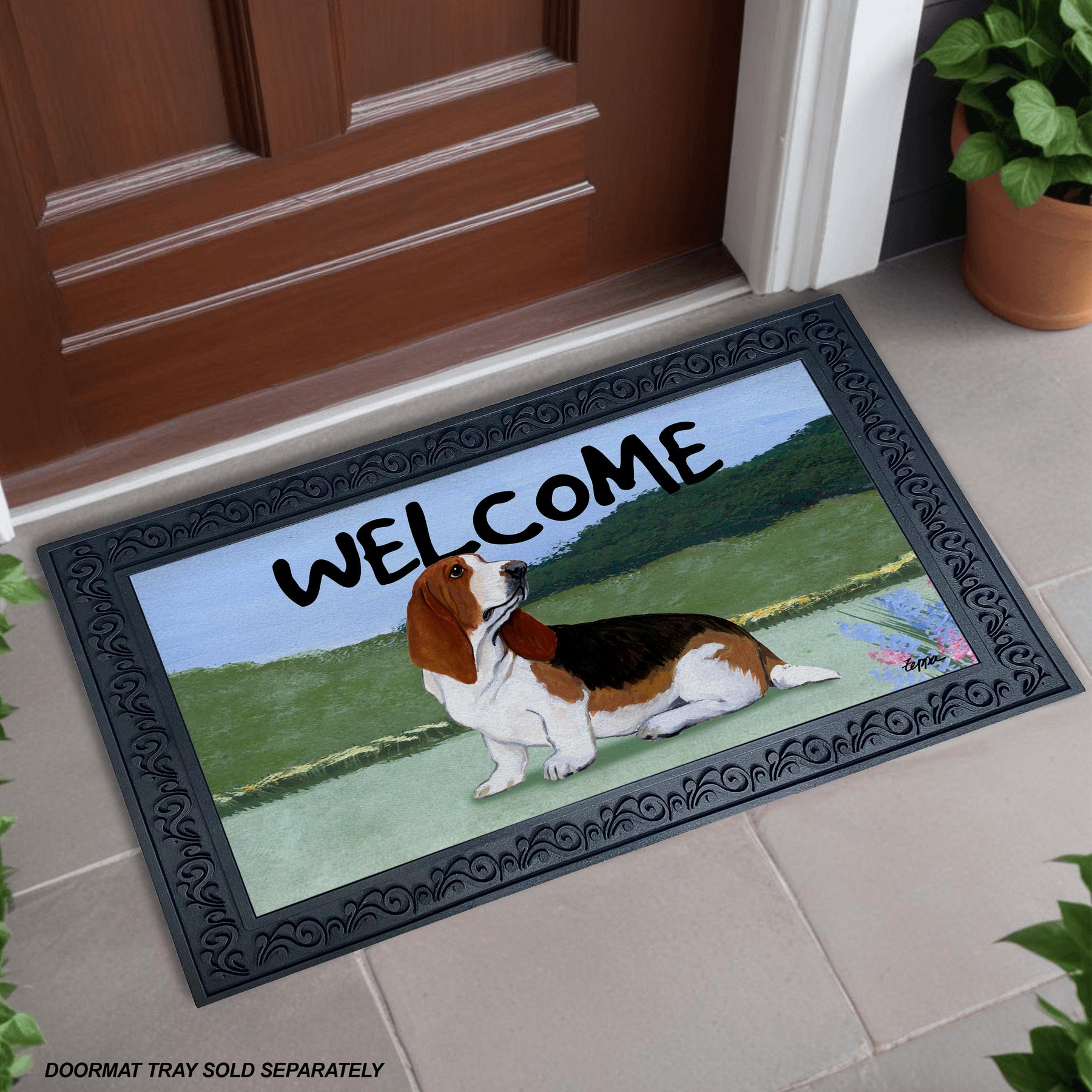 Basset Hound Scenic Welcome Mat