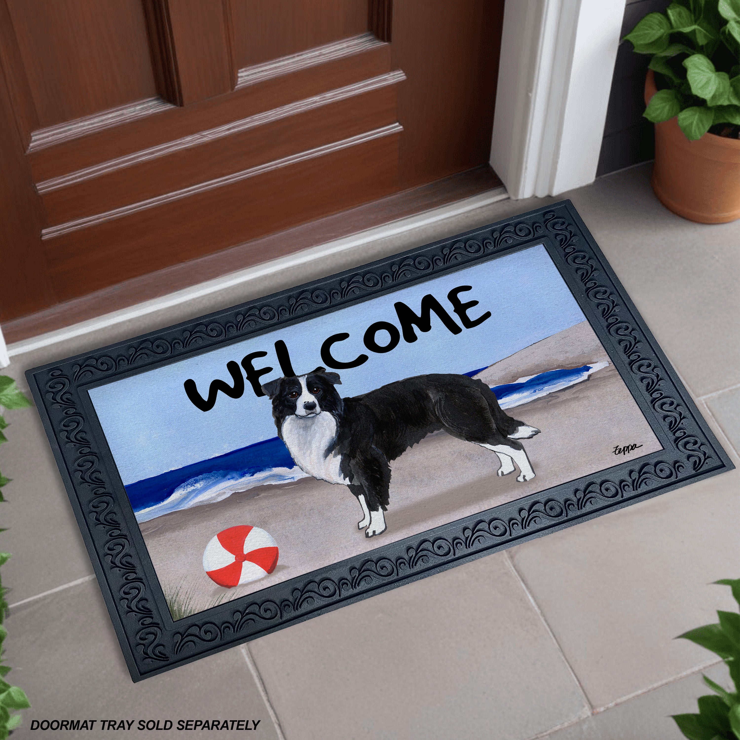 Border Collie Beach Scene Welcome Mat