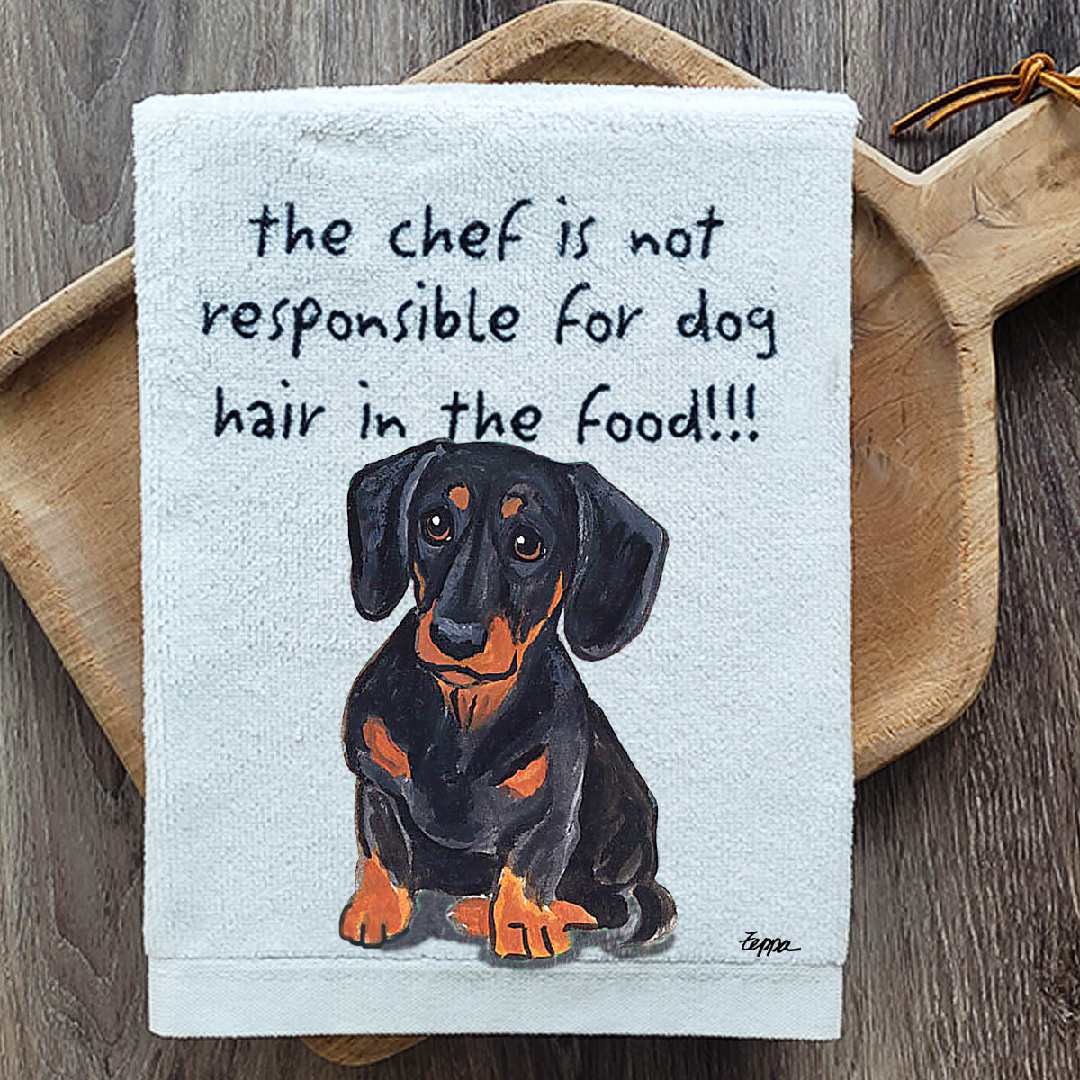 Pawsitively Adorable Black and Tan Dachshund Kitchen Towel