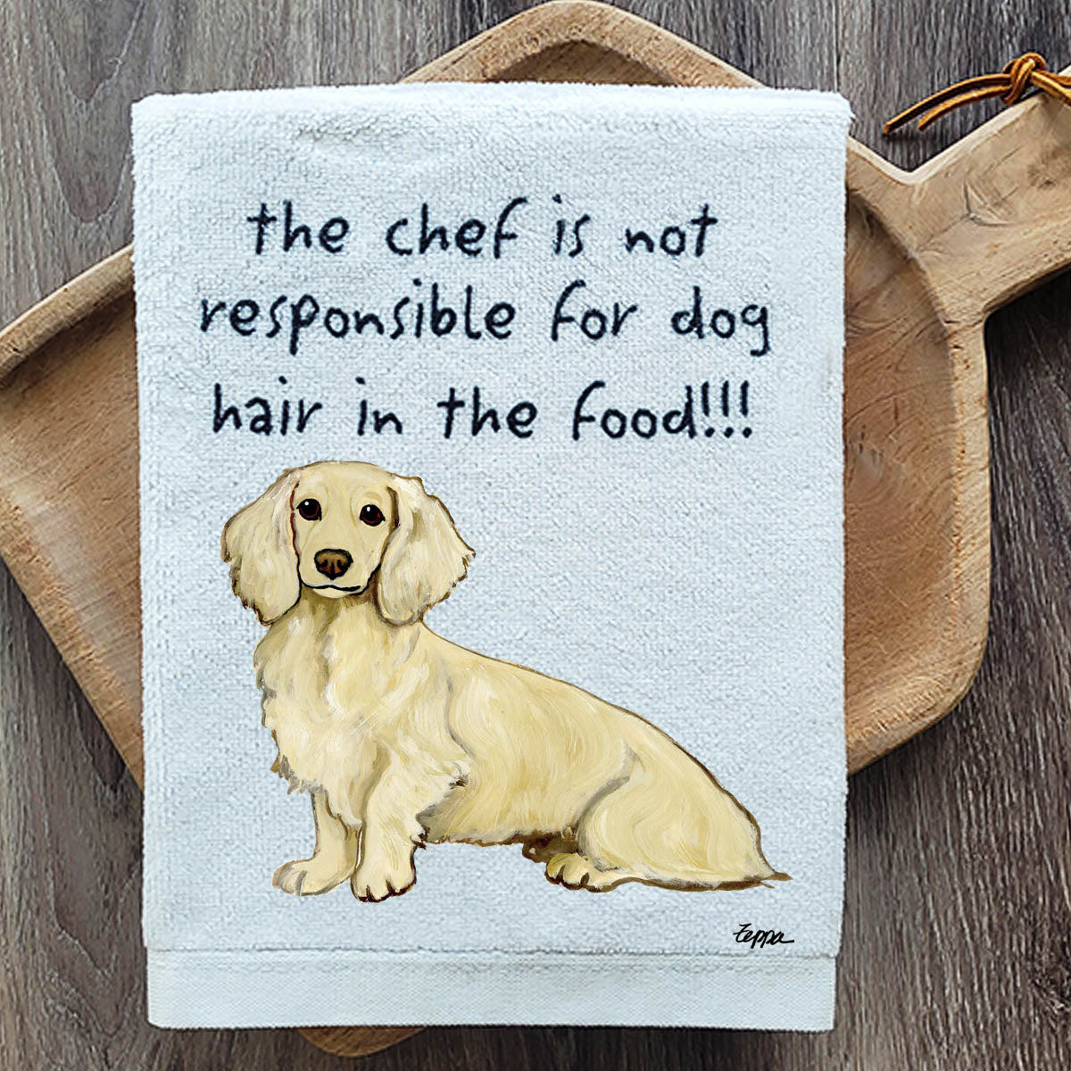 Pawsitively Adorable Longhaired Blonde Dachshund Kitchen Towel