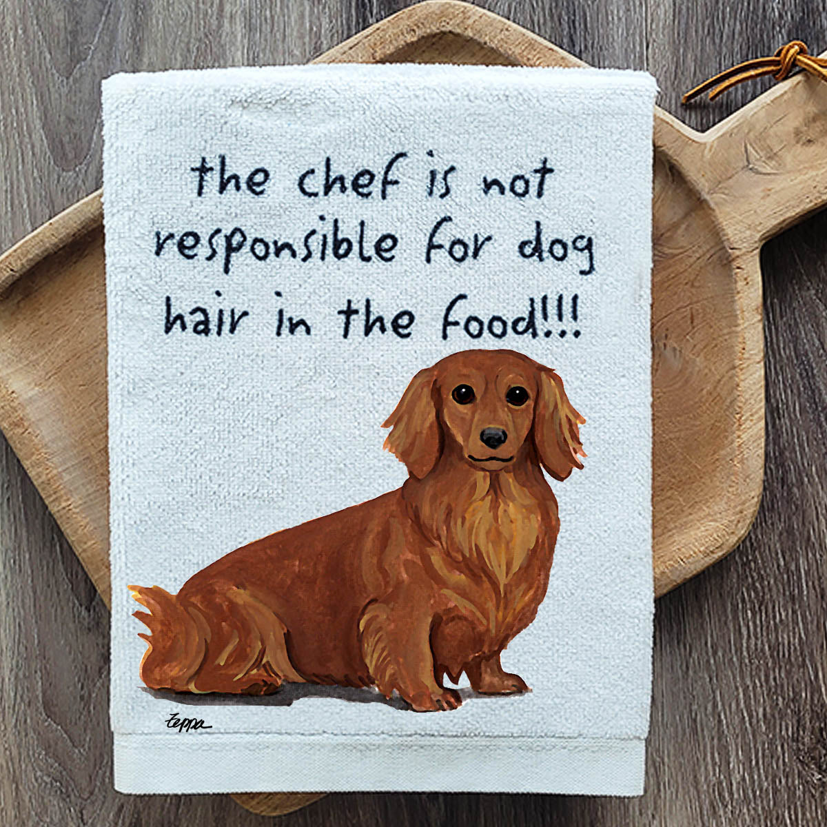 Pawsitively Adorable Longhaired Red Dachshund Kitchen Towel