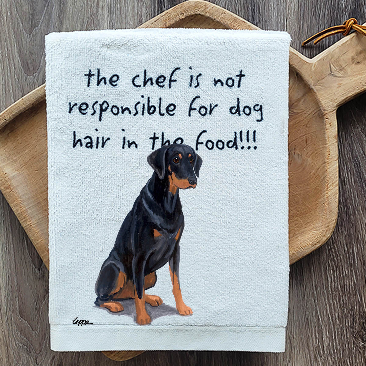 Pawsitively Adorable Uncropped Doberman Kitchen Towel