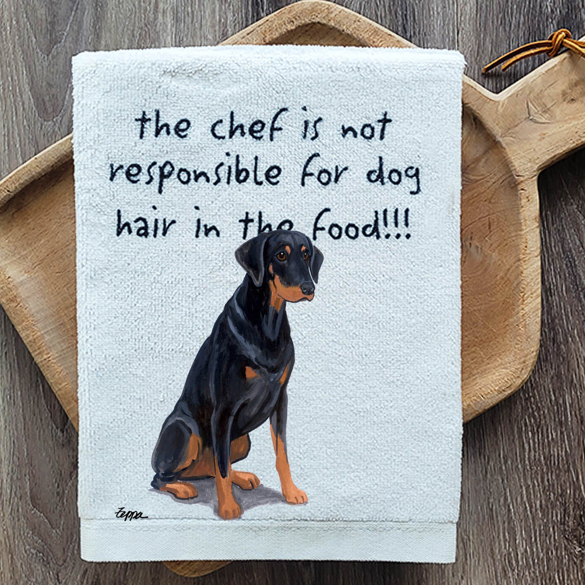 Pawsitively Adorable Uncropped Doberman Kitchen Towel