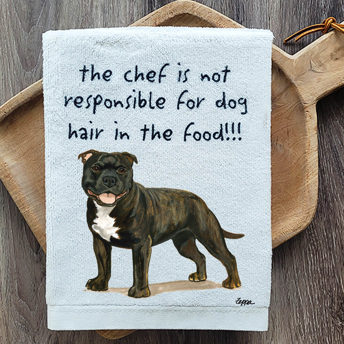 Pawsitively Adorable Brindle English Staffordshire Terrier Kitchen Towel
