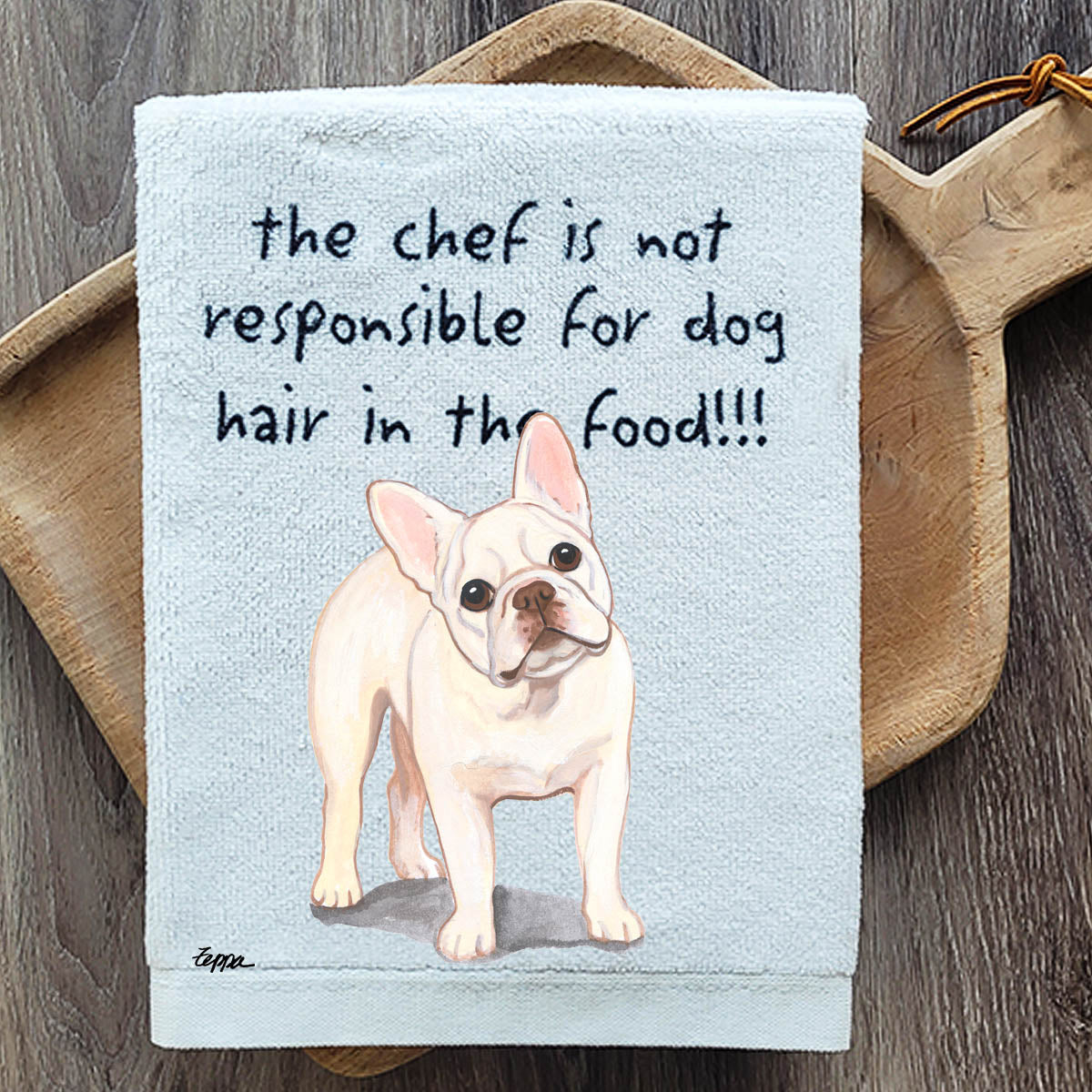 Pawsitively Adorable Cream French Bulldog Kitchen Towel