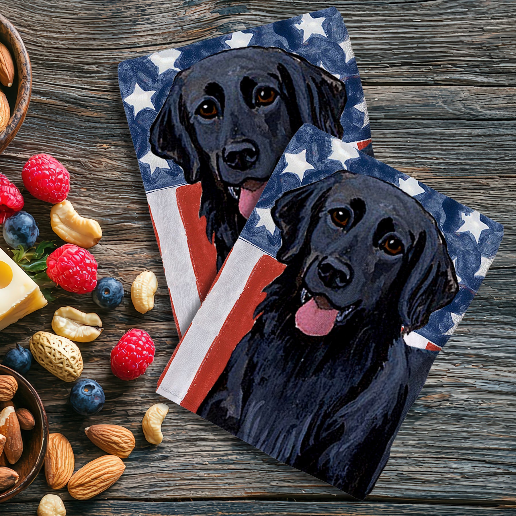 Flat Coated Retriever Americana Kitchen Towel Set