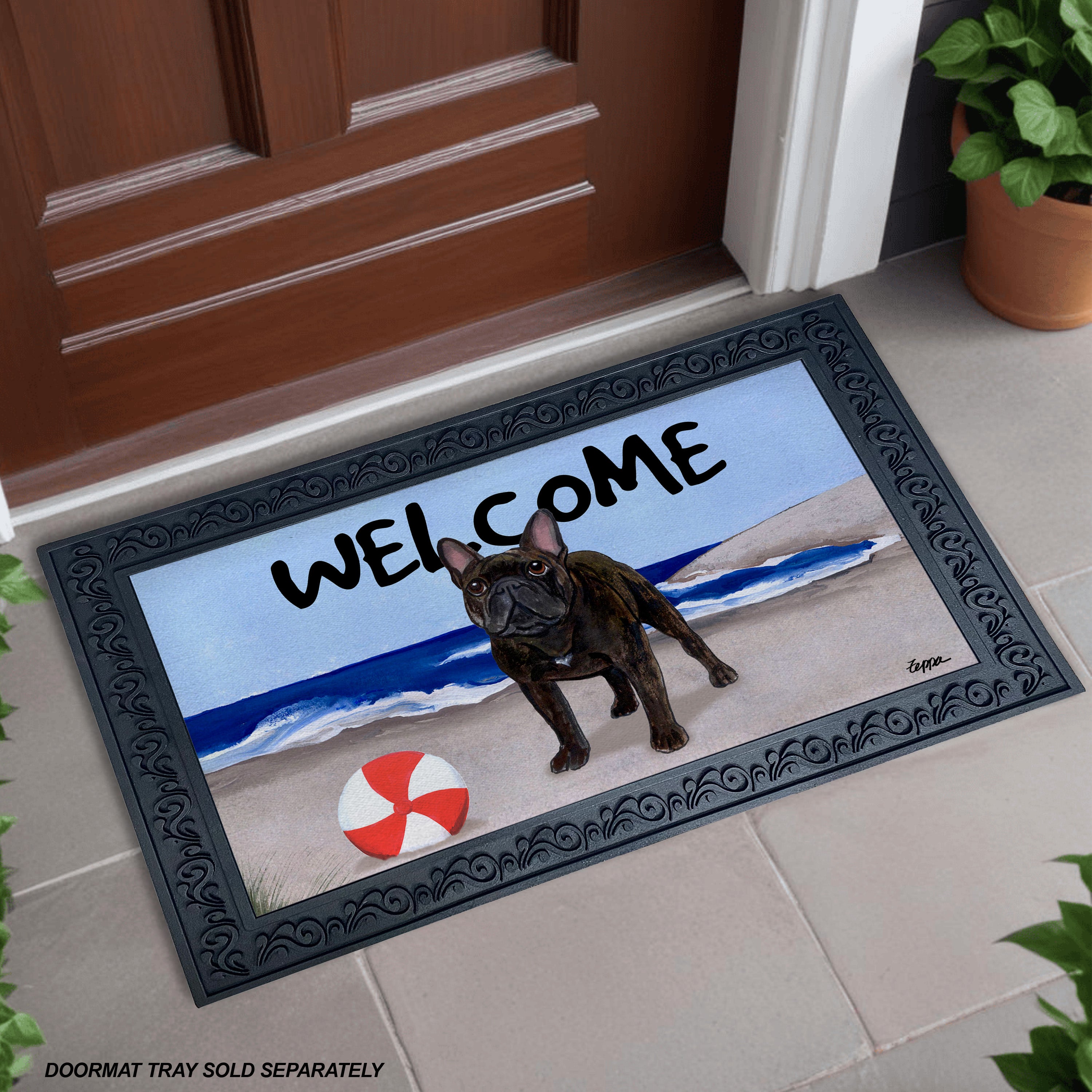 French Bulldog Beach Scene Welcome Mat