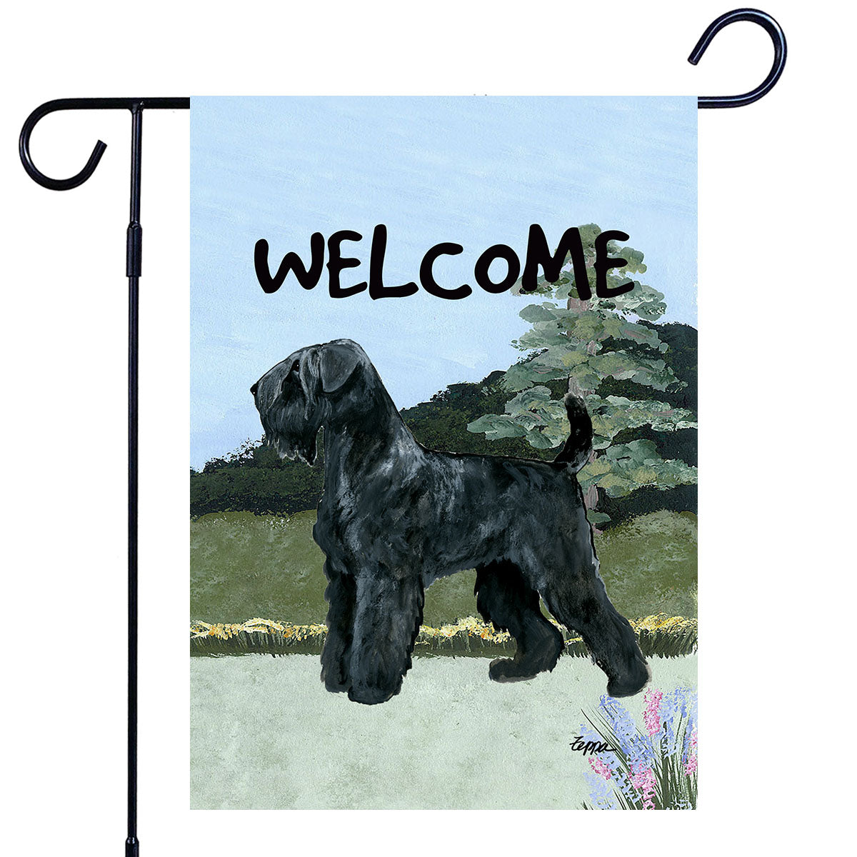 Black Russian Terrier Scenic Garden Flag