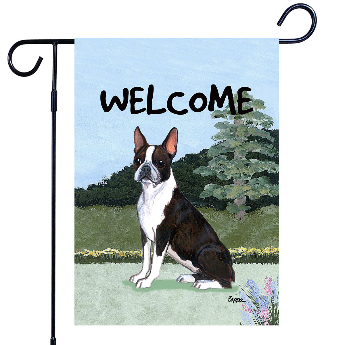 Boston Terrier Scenic Garden Flag