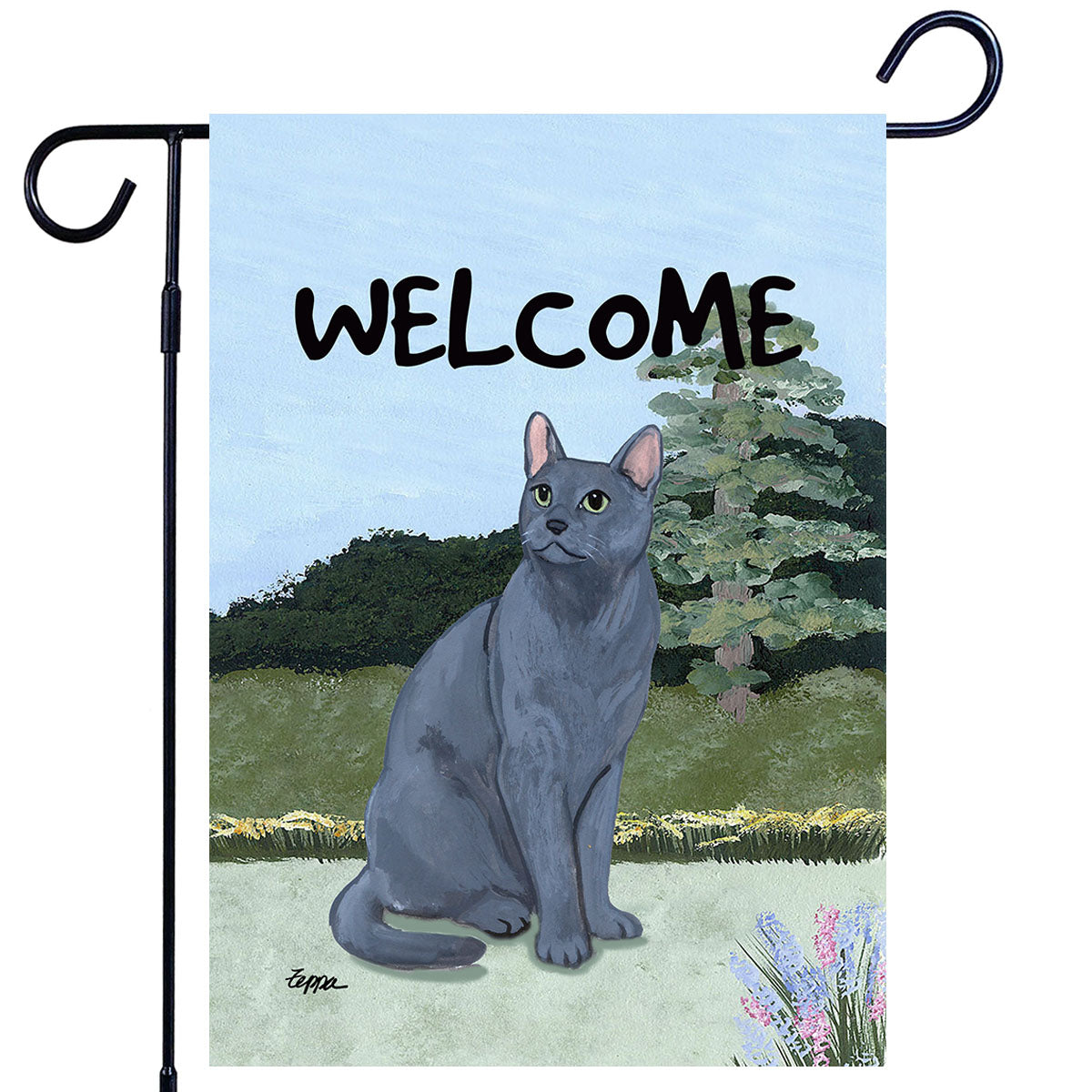Russian Blue Cat Scenic Garden Flag