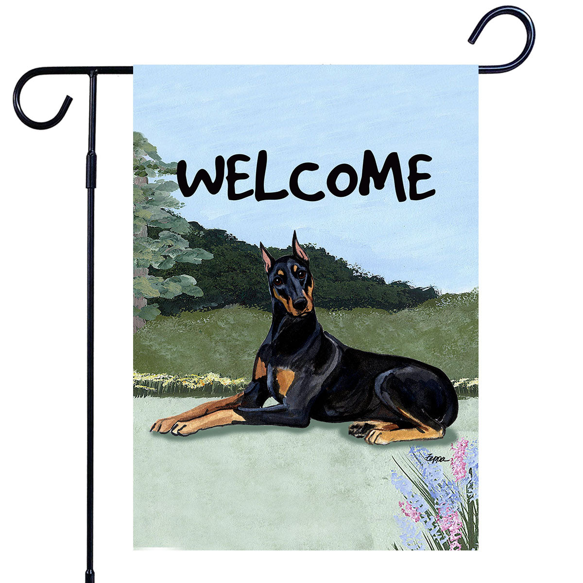 Doberman Pinscher Scenic Garden Flag