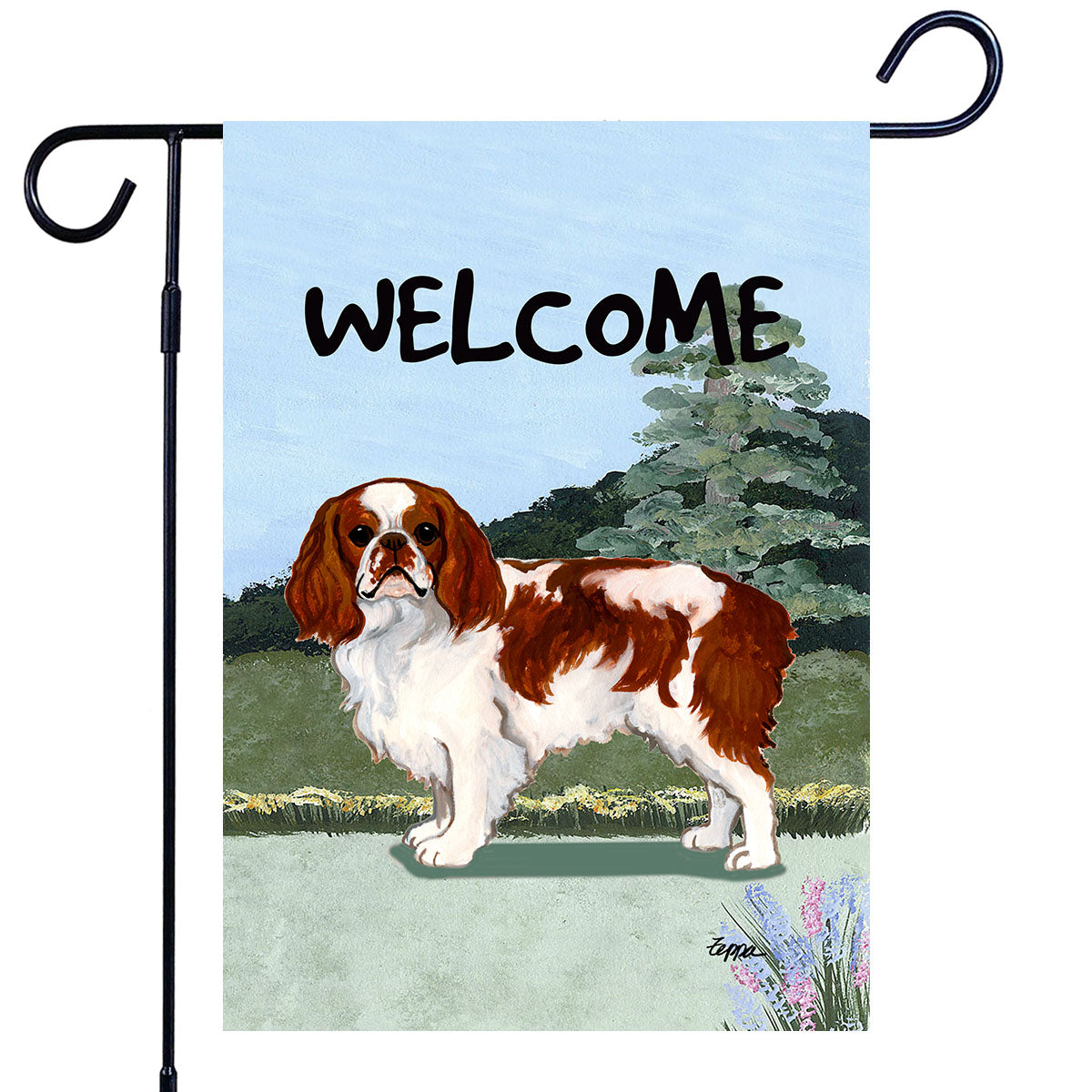 English Toy Spaniel Scenic Garden Flag