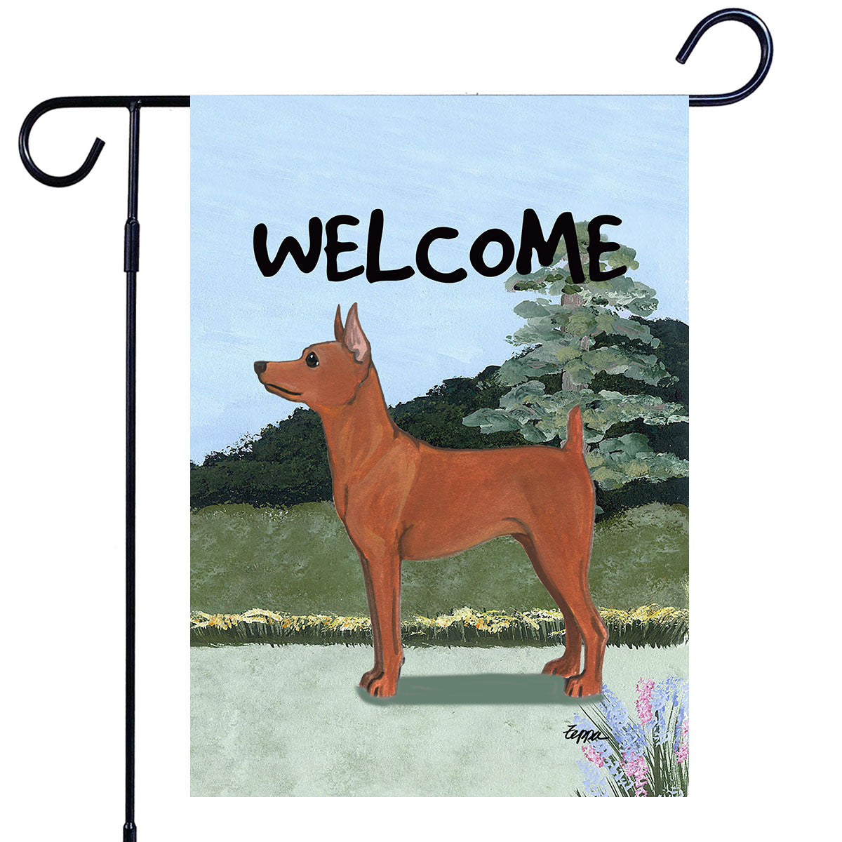 Miniature Pinscher Scenic Garden Flag