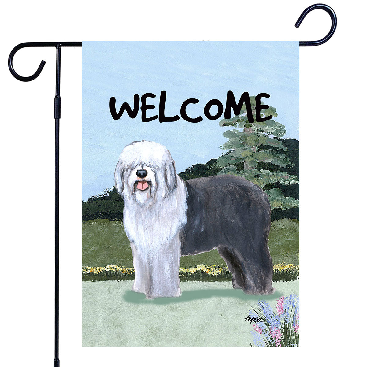 Old English Sheepdog Scenic Garden Flag