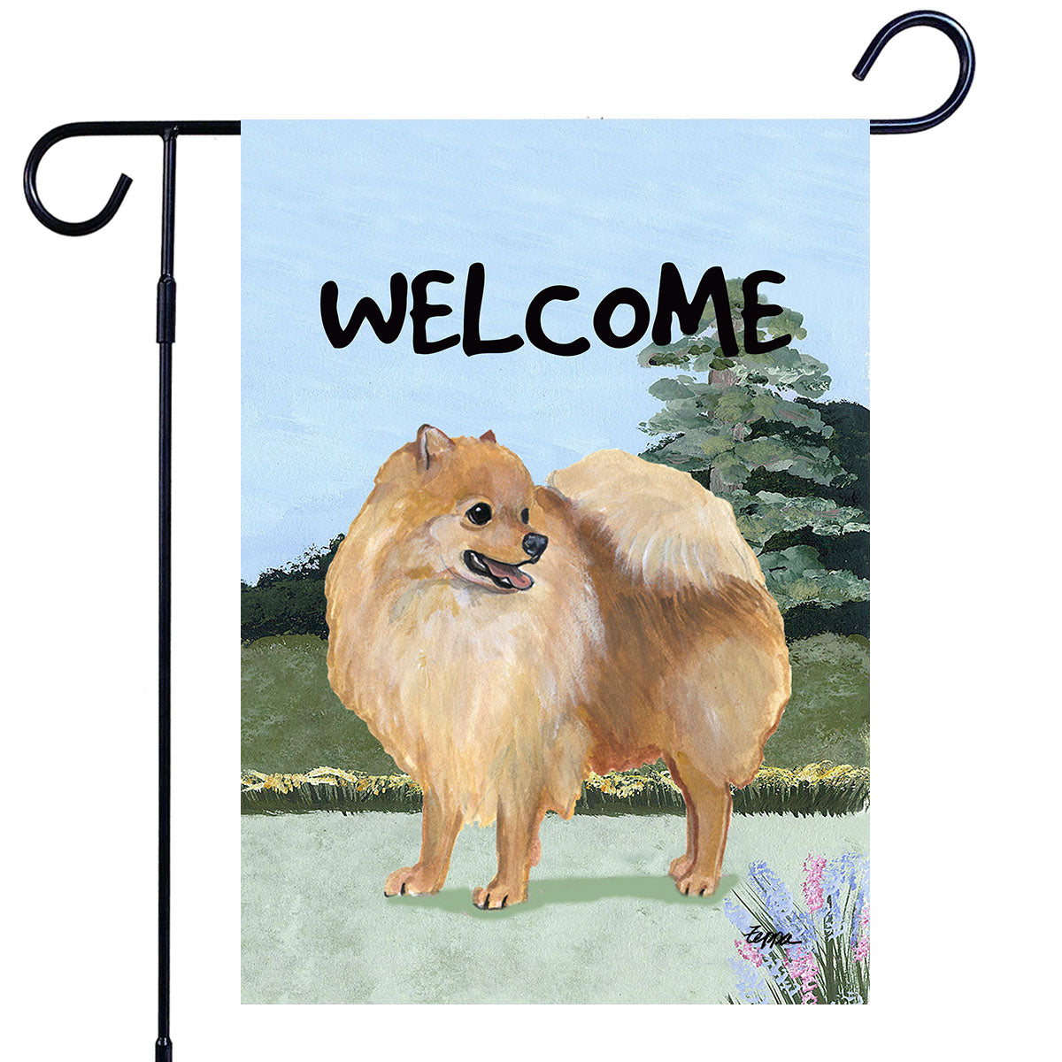 Pomeranian Scenic Garden Flag