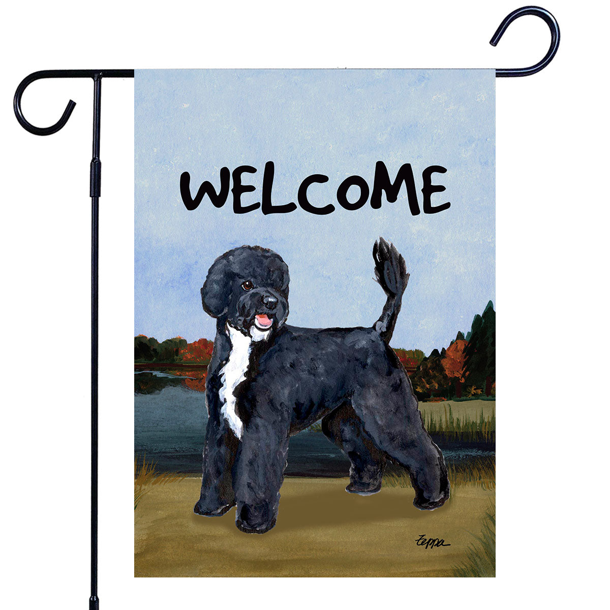 Portuguese Water Dog Scenic Garden Flag