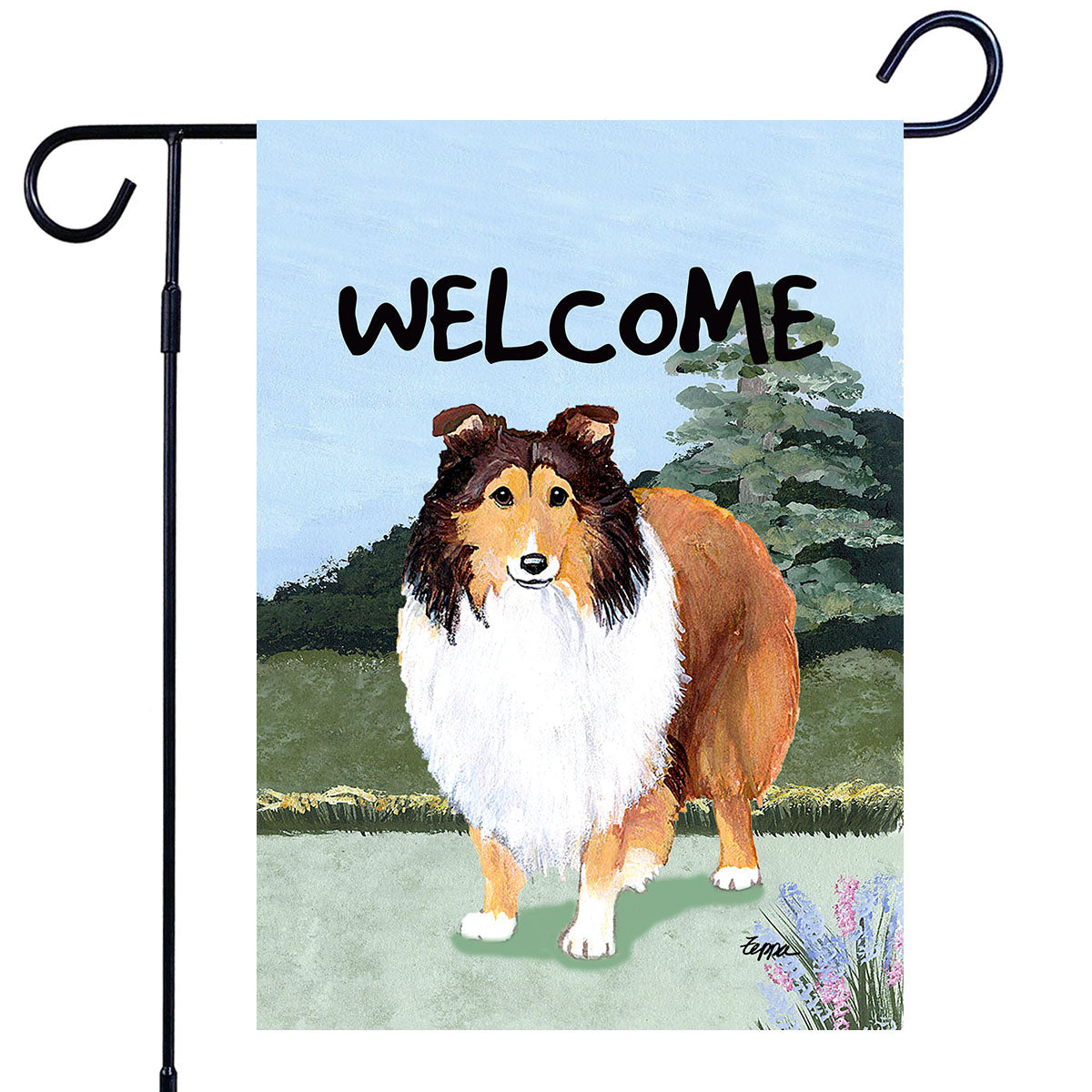 Shetland Sheepdog Scenic Garden Flag