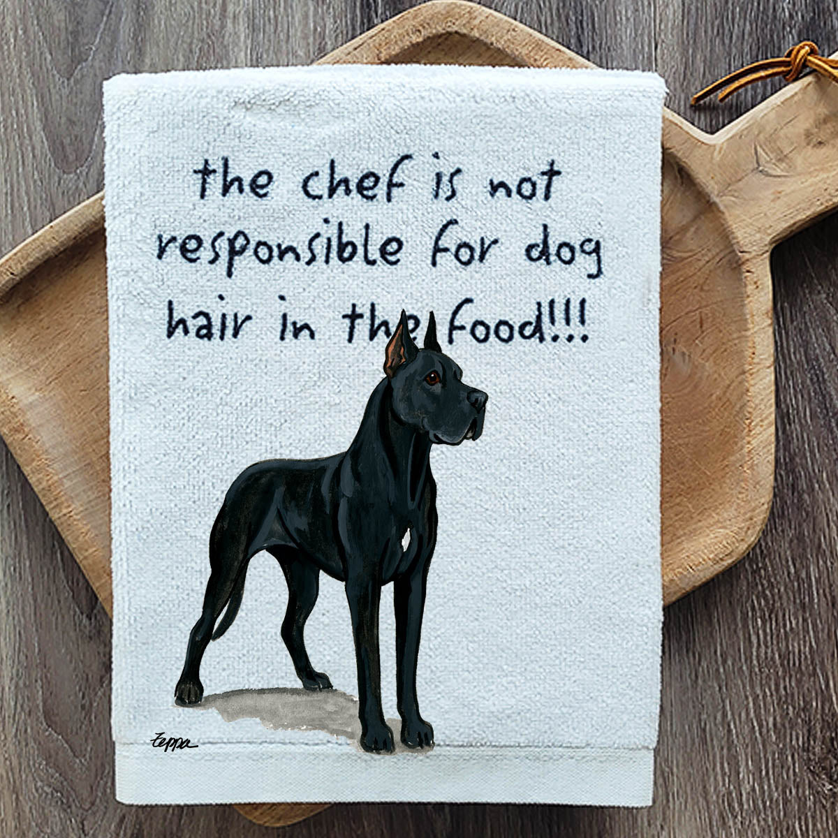 Pawsitively Adorable Black Great Dane Kitchen Towel