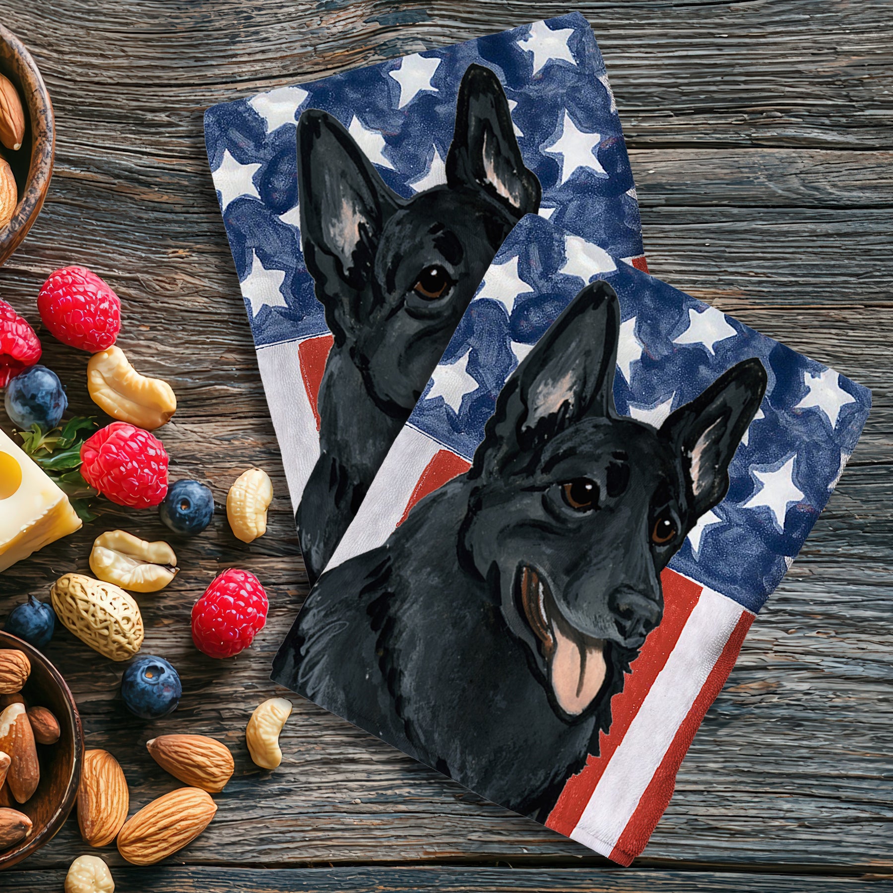 Black German Shepherd Americana Kitchen Towel Set
