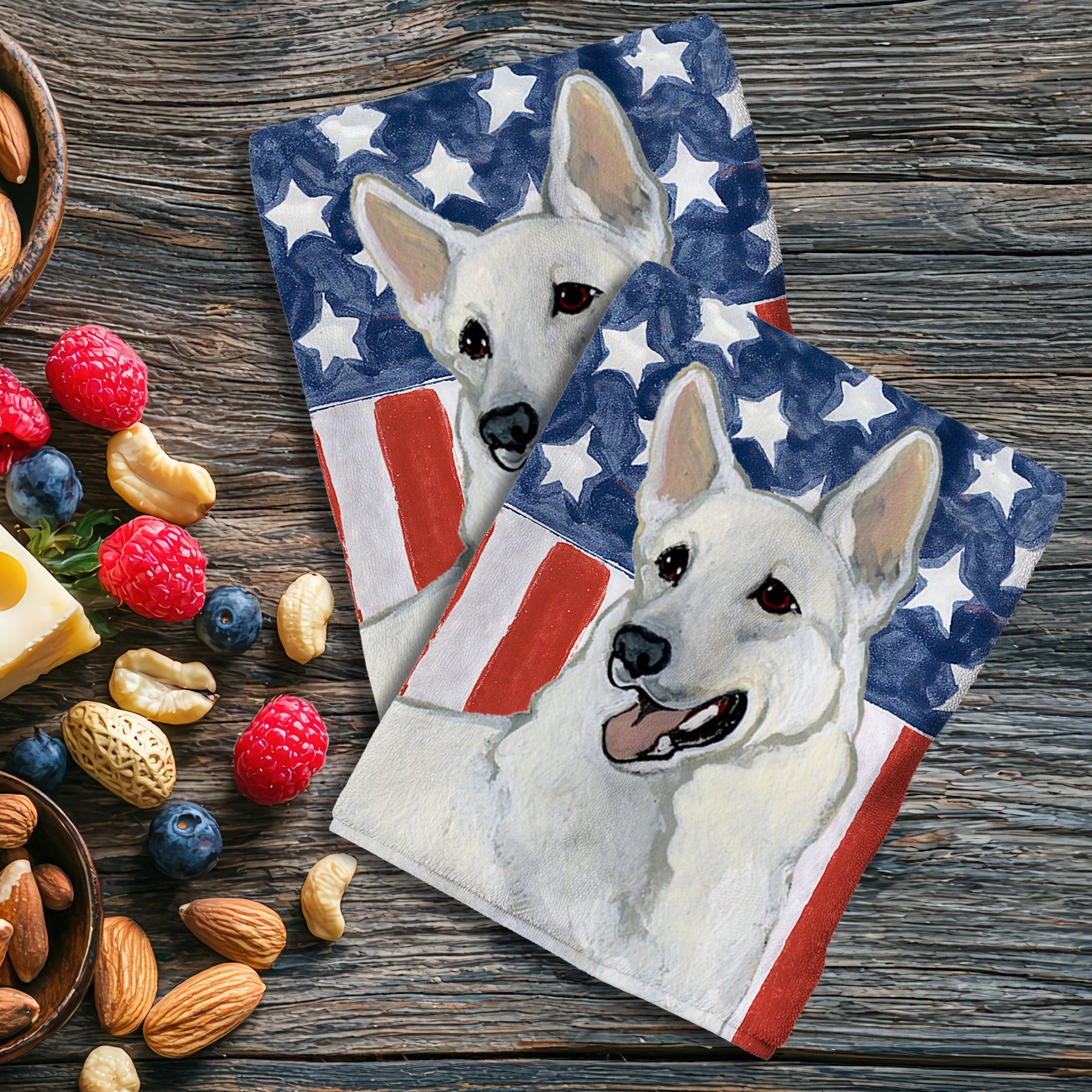 White German Shepherd Americana Towel Set
