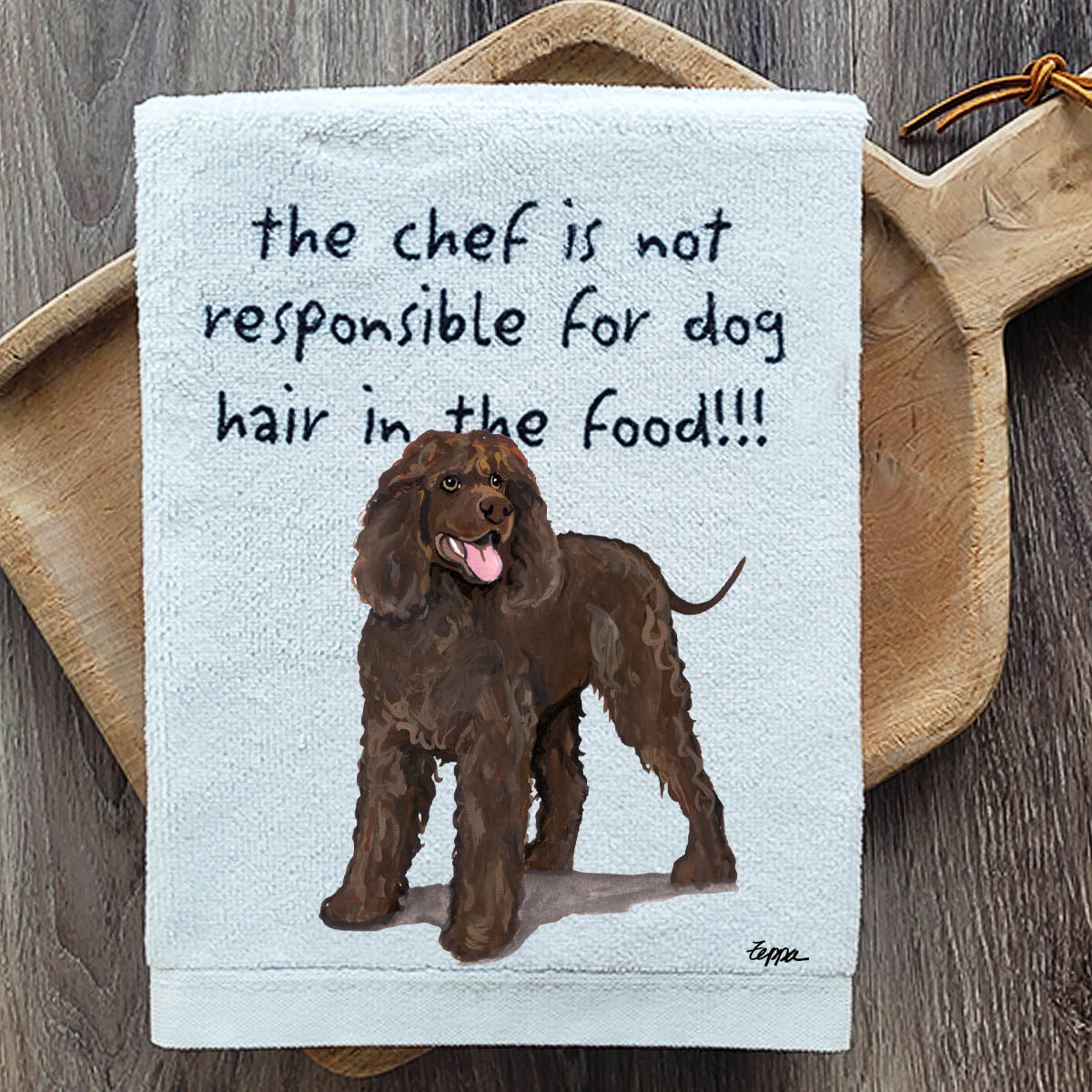 Pawsitively Adorable Irish Water Spaniel Kitchen Towel