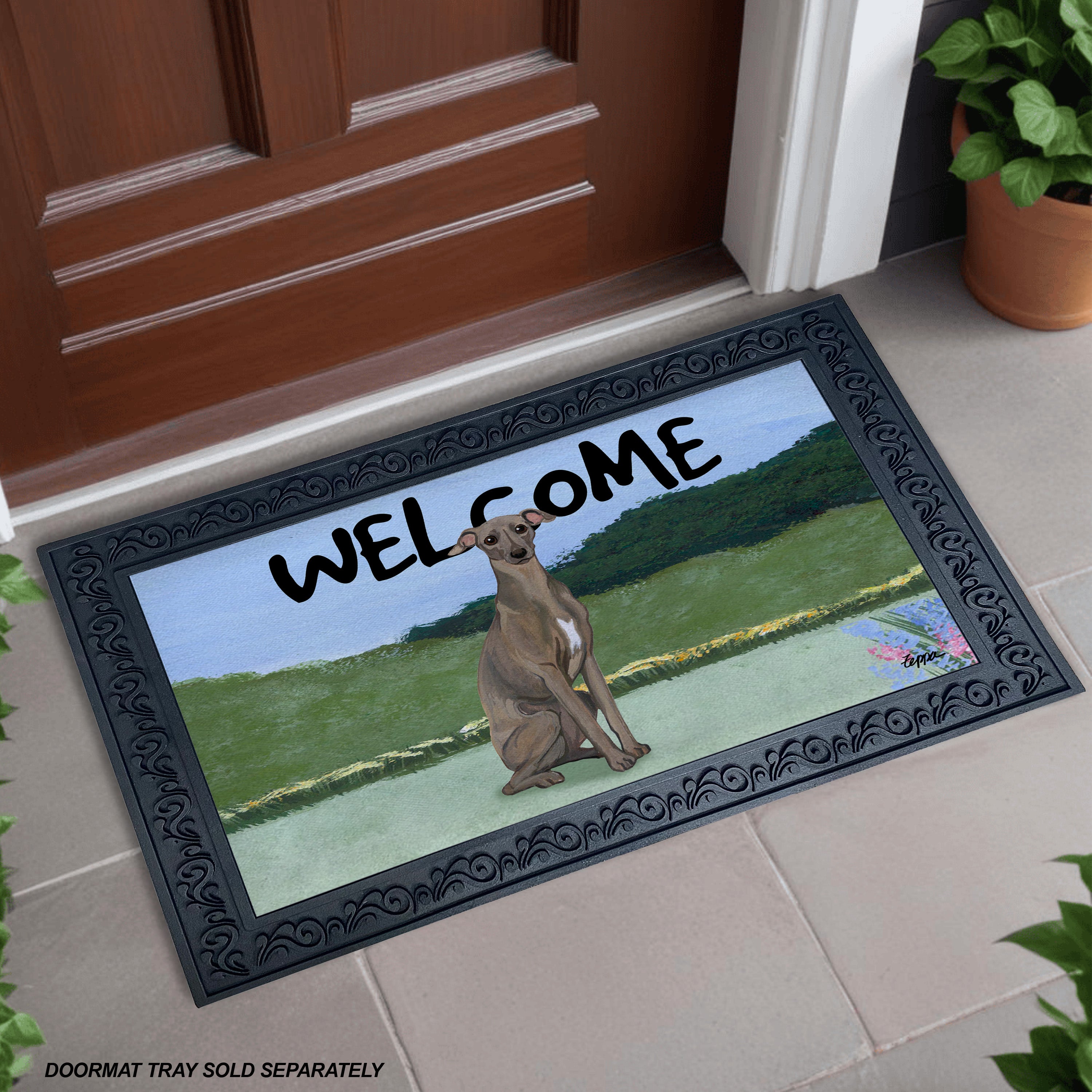 Italian Greyhound Yard Scene Welcome Mat