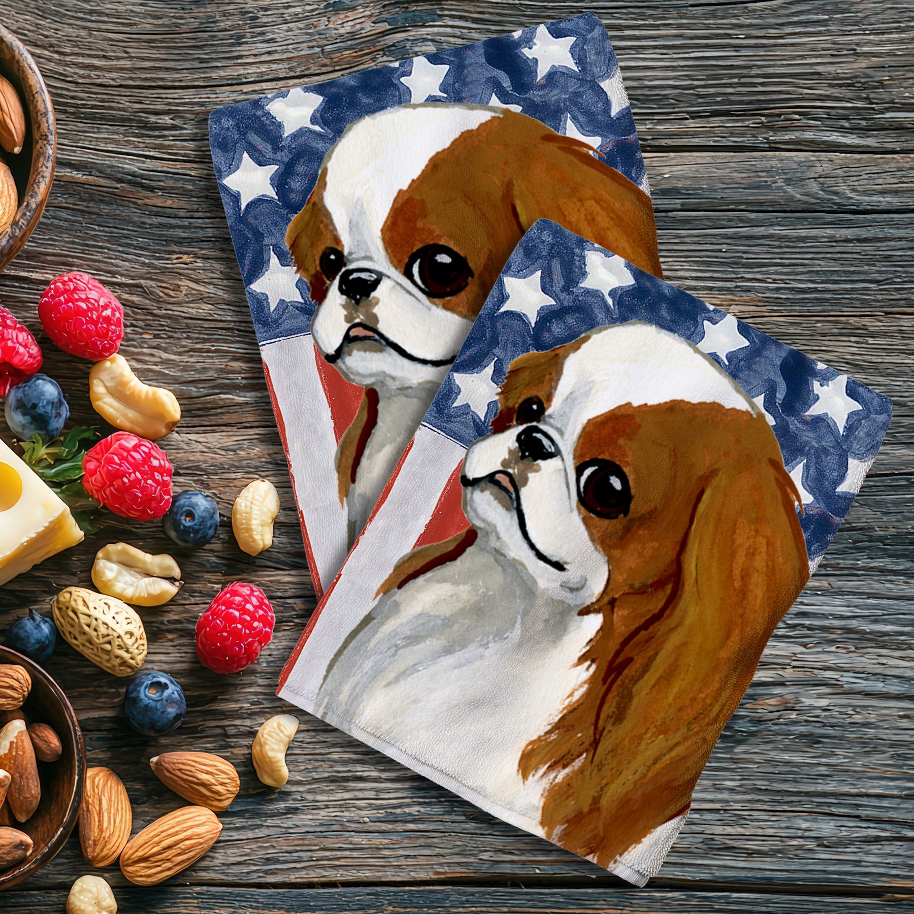 Red & White Japanese Chin Americana Kitchen Towel Set