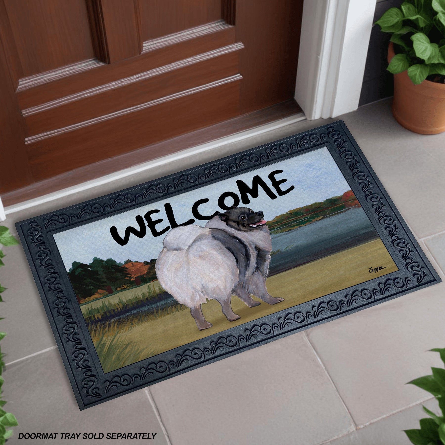 Keeshond Lake Scene Welcome Mat