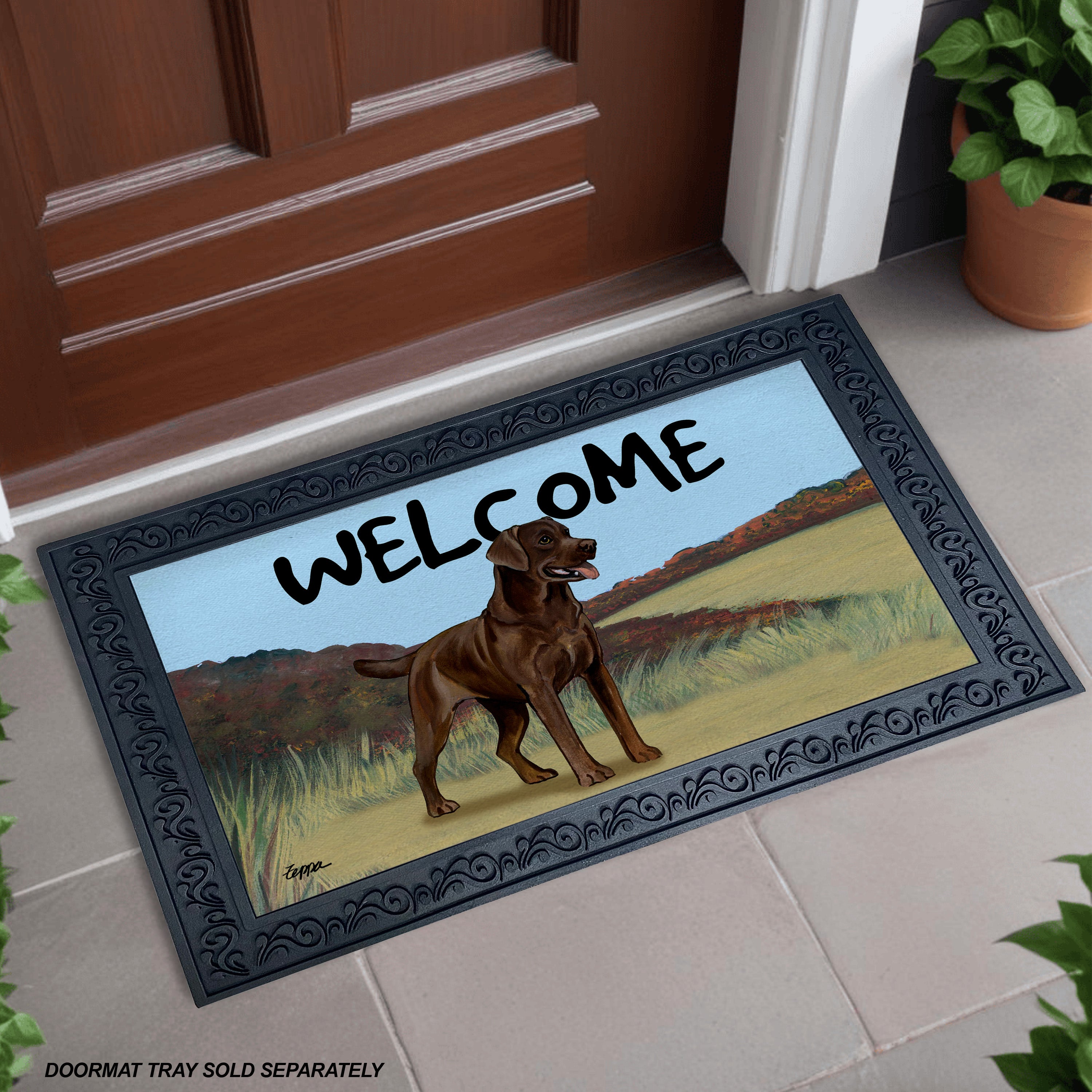Chocolate Lab Field Scene Welcome Mat