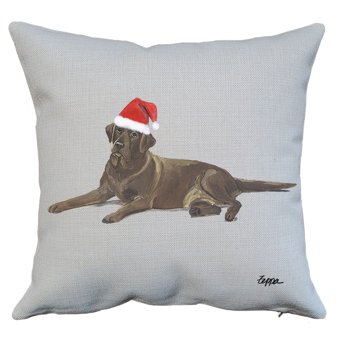 Chocolate Lab Lying Santa Pillow