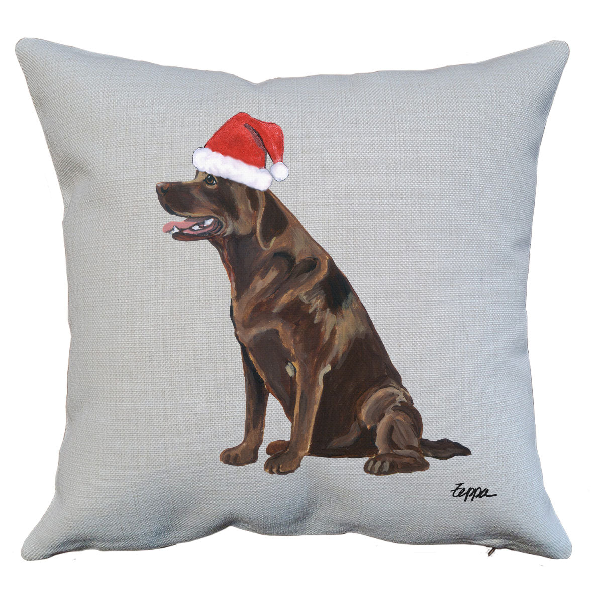 Chocolate Lab Sitting Santa Pillow