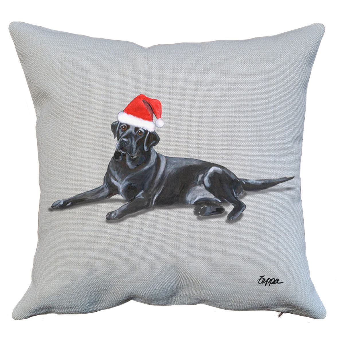 Black Lab Lying Down Santa Pillow