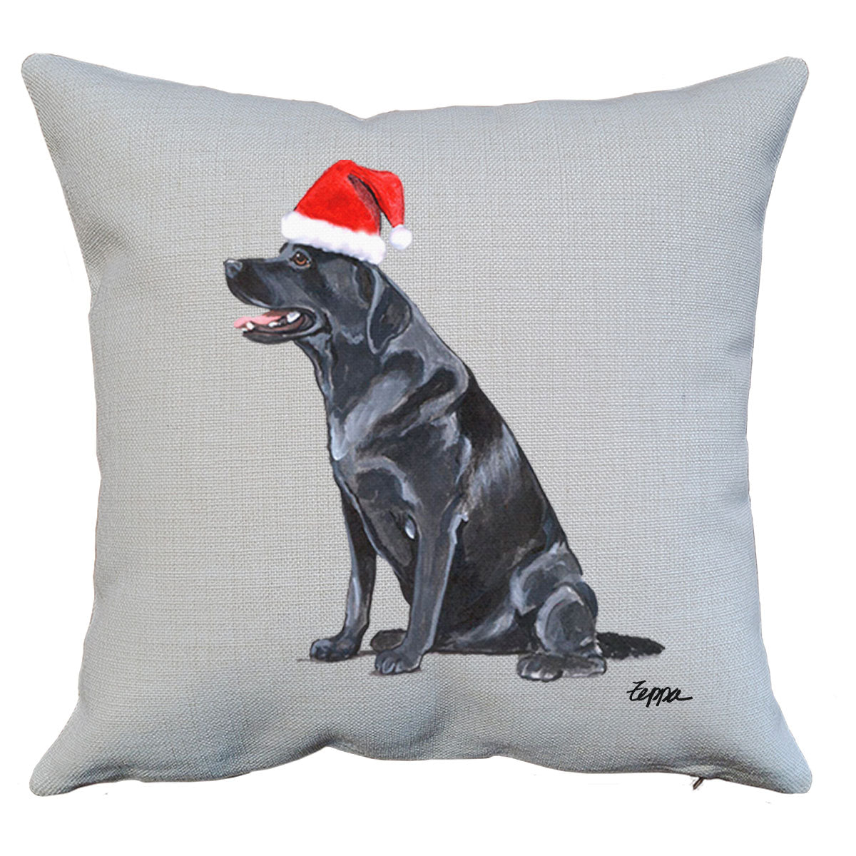 Black Lab Sitting Santa Pillow