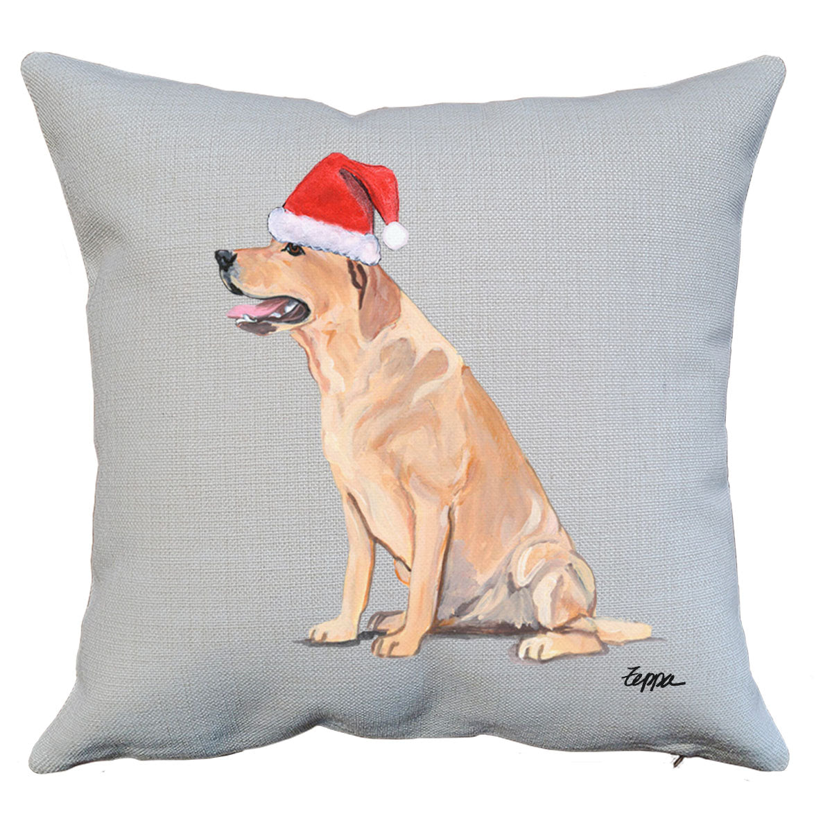 Yellow Lab Sitting Santa Pillow