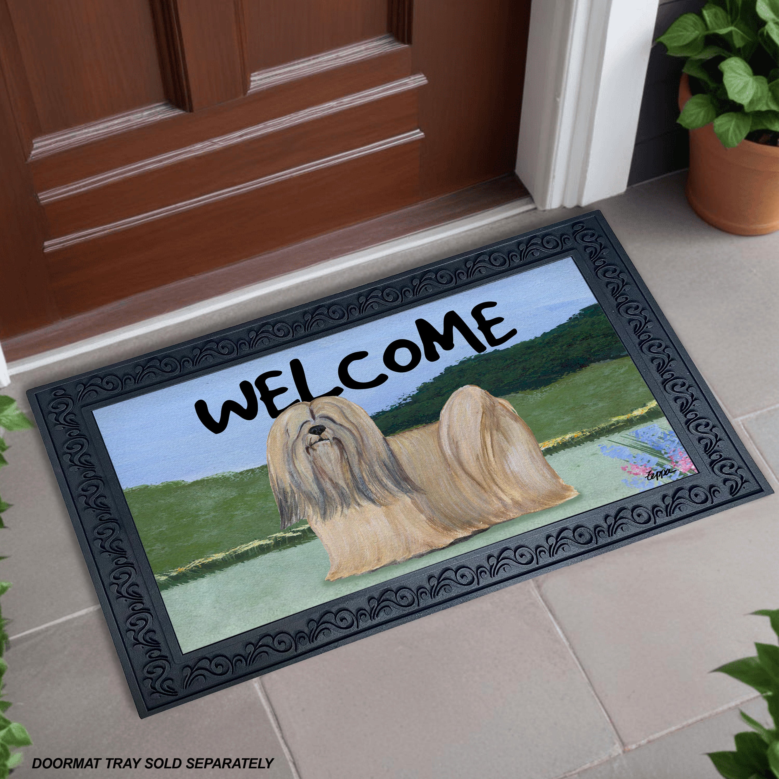 Lhasa Apso Yard Scene Welcome Mat
