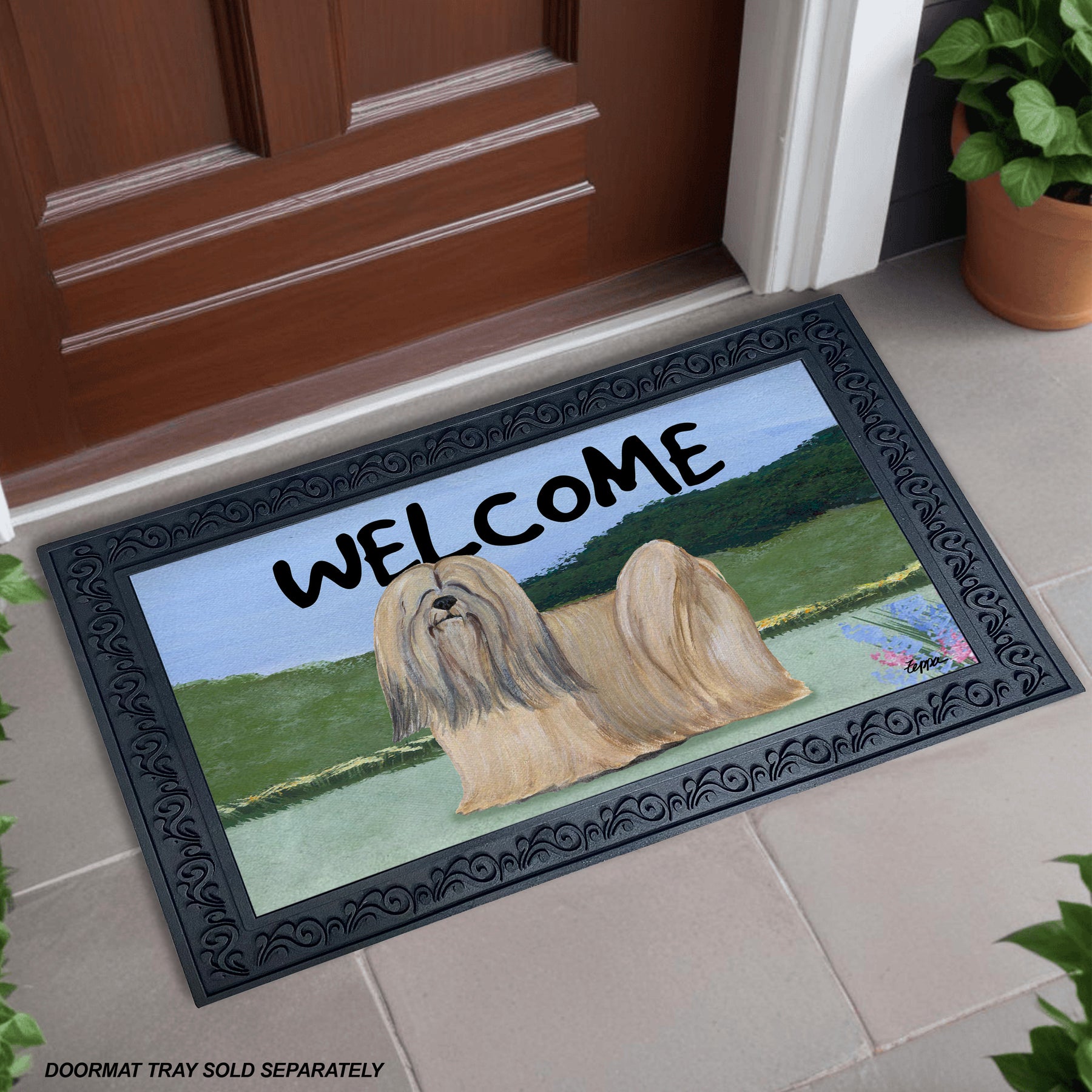 Lhasa Apso Yard Scene Welcome Mat