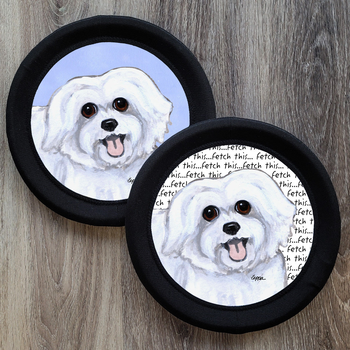 Maltese with Puppy Clip FotoFrisby Flying Disk Dog Toy