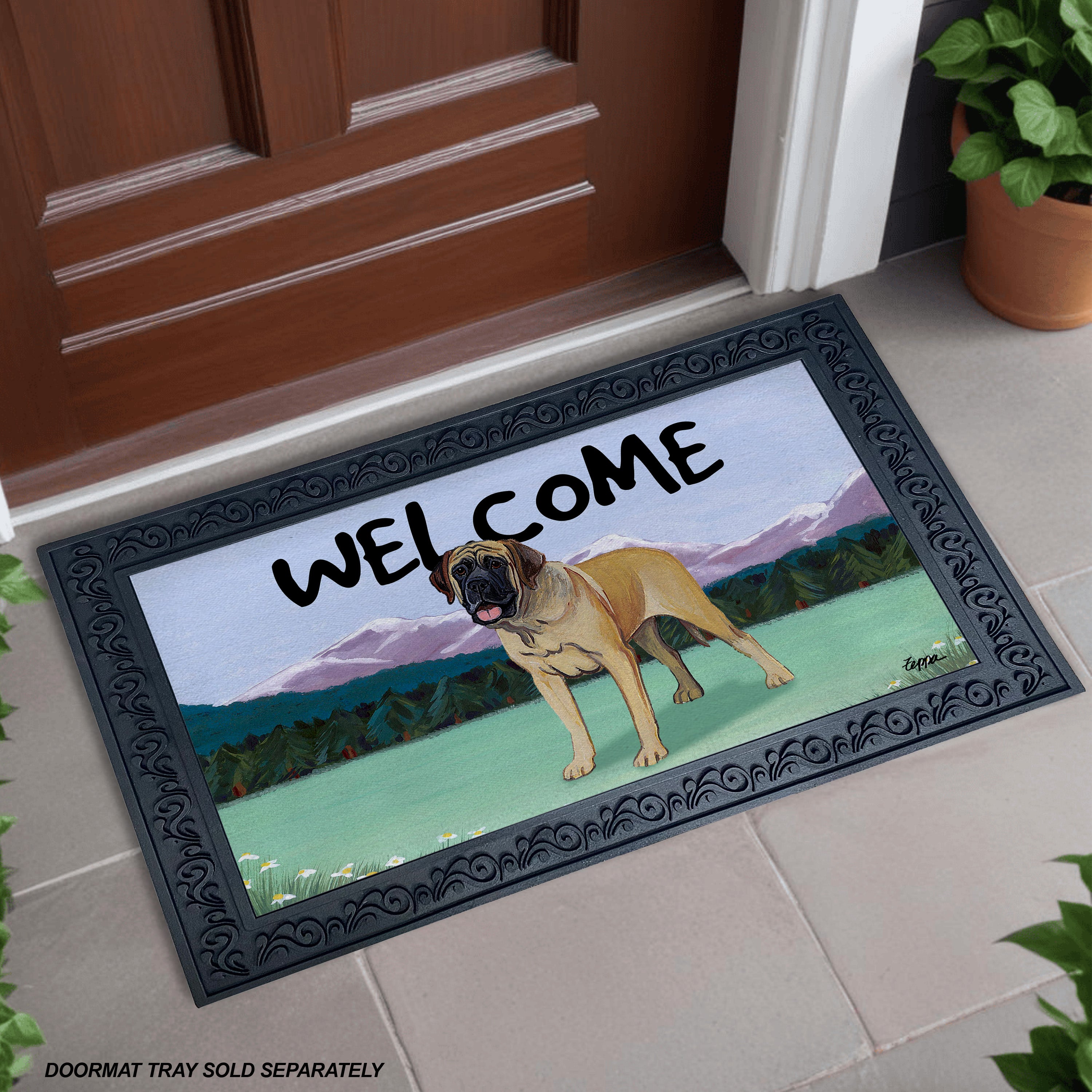 Mastiff Mountain Scene Welcome Mat