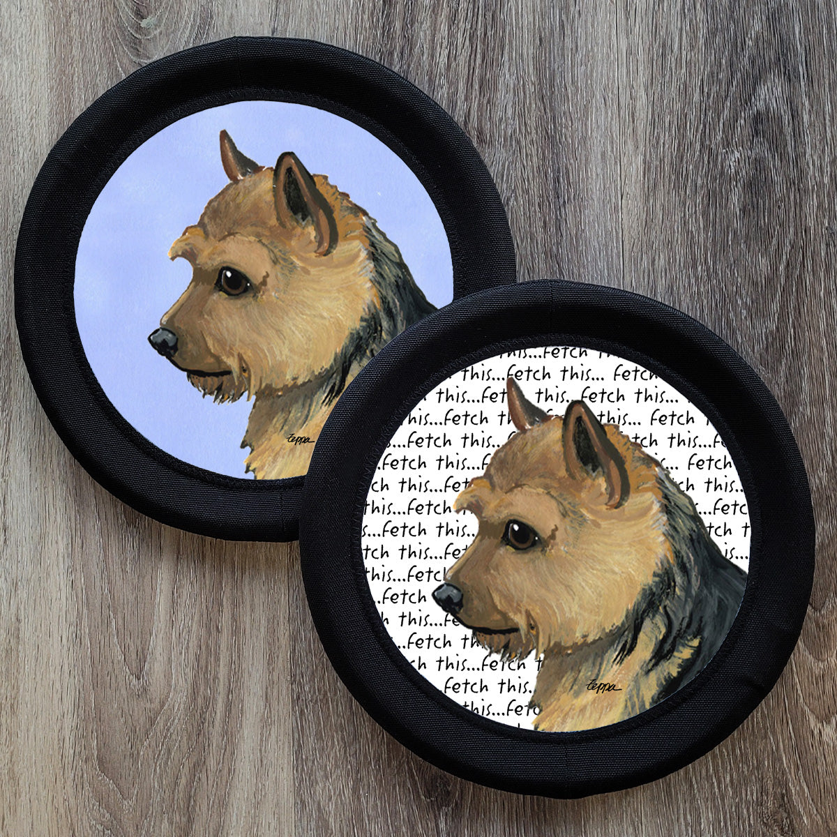 Norwich Terrier Black and Tan FotoFrisby Flying Disk Dog Toy