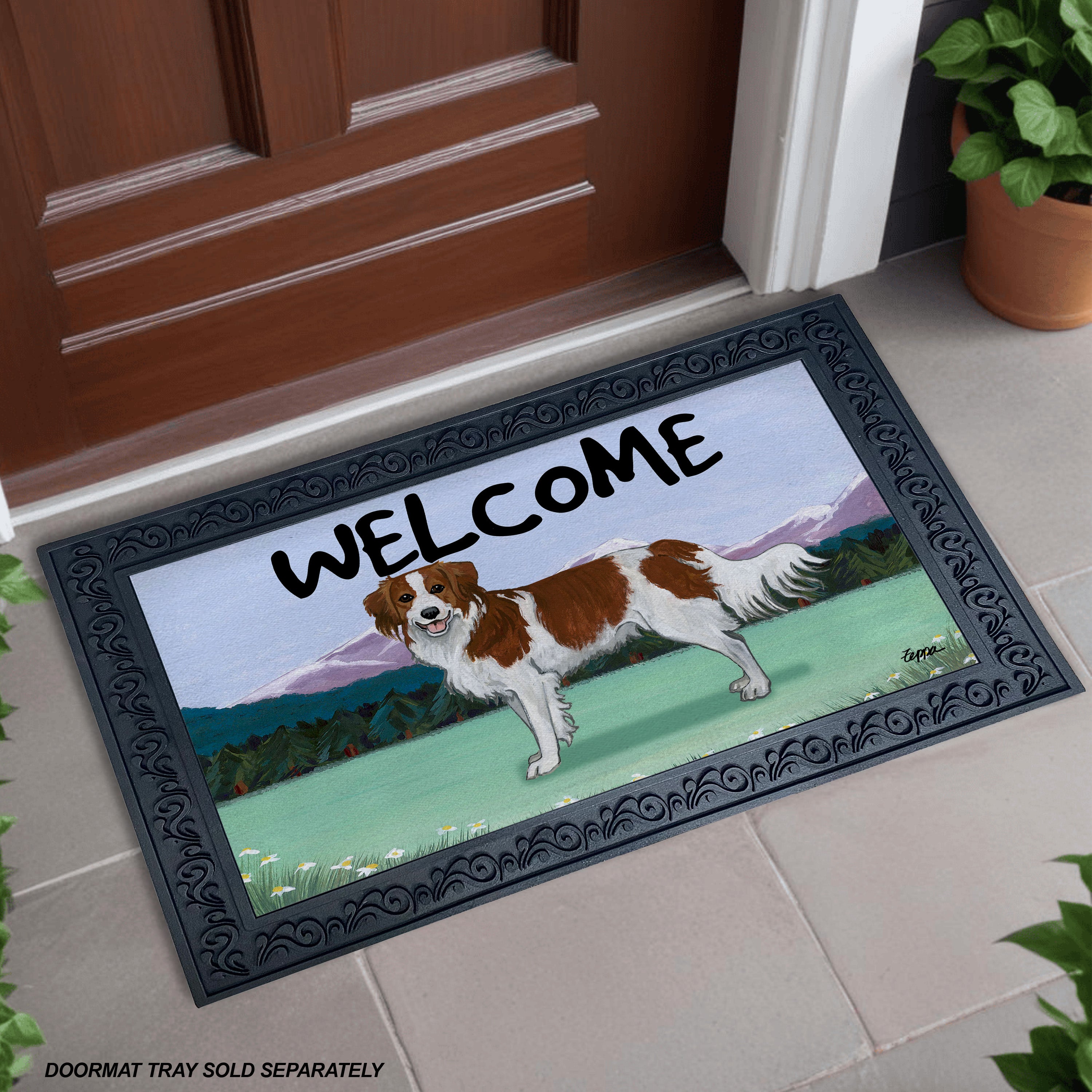 Nederlandse Kooikerhondje Mountain Scene Welcome Mat