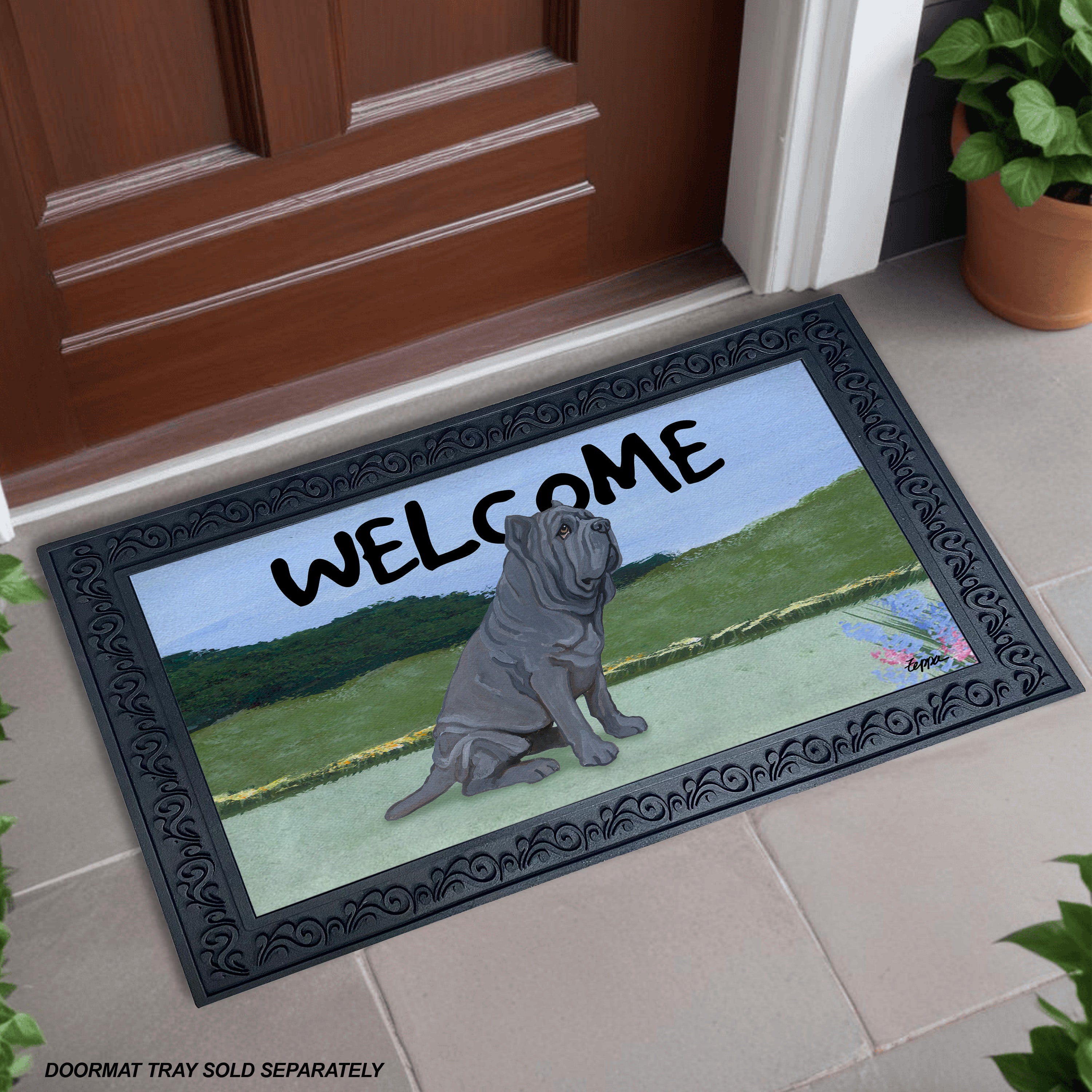 Neopolitan Mastiff Yard Scene Welcome Mat