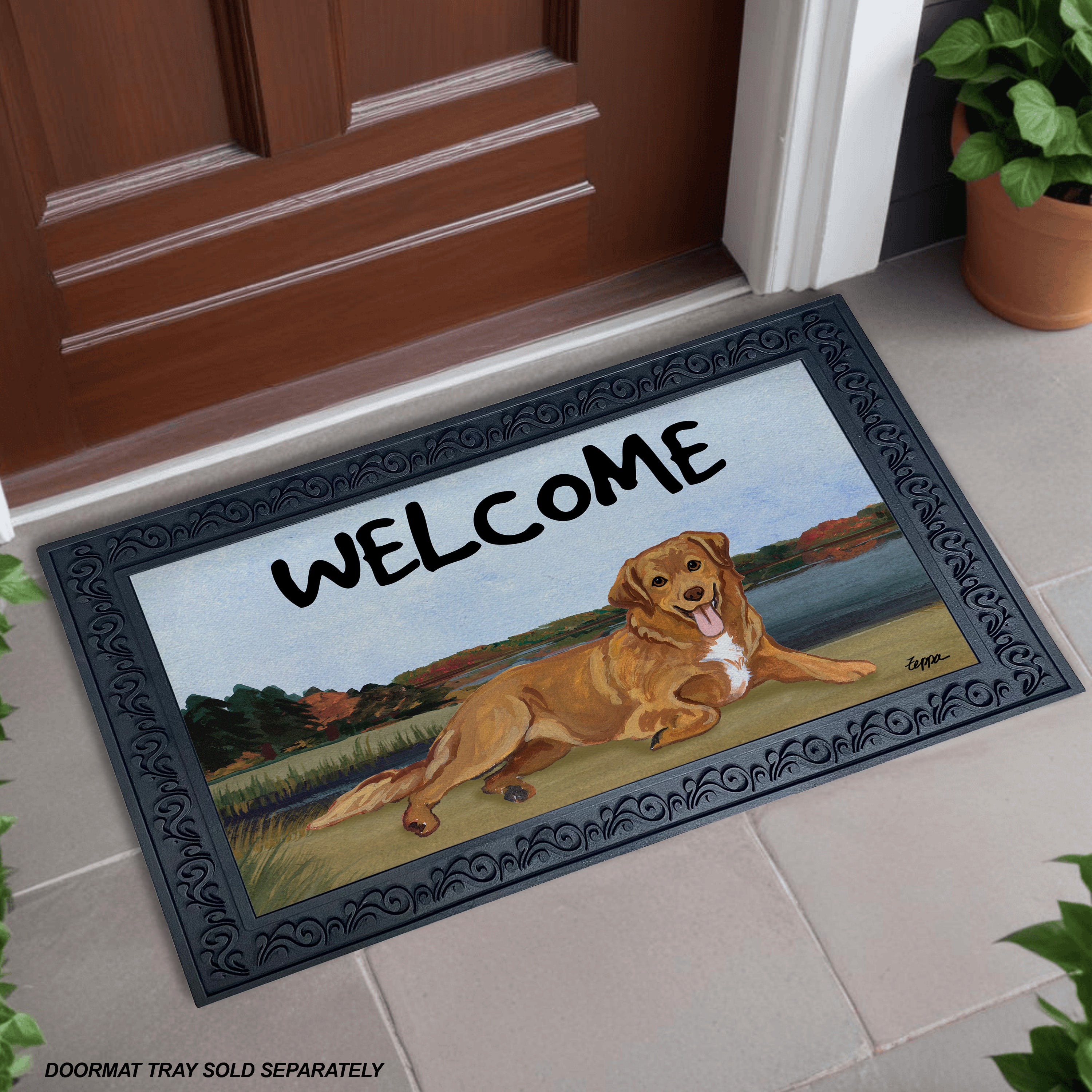 Nova Scotia Duck Tolling Retriever Lake Scene Welcome Mat