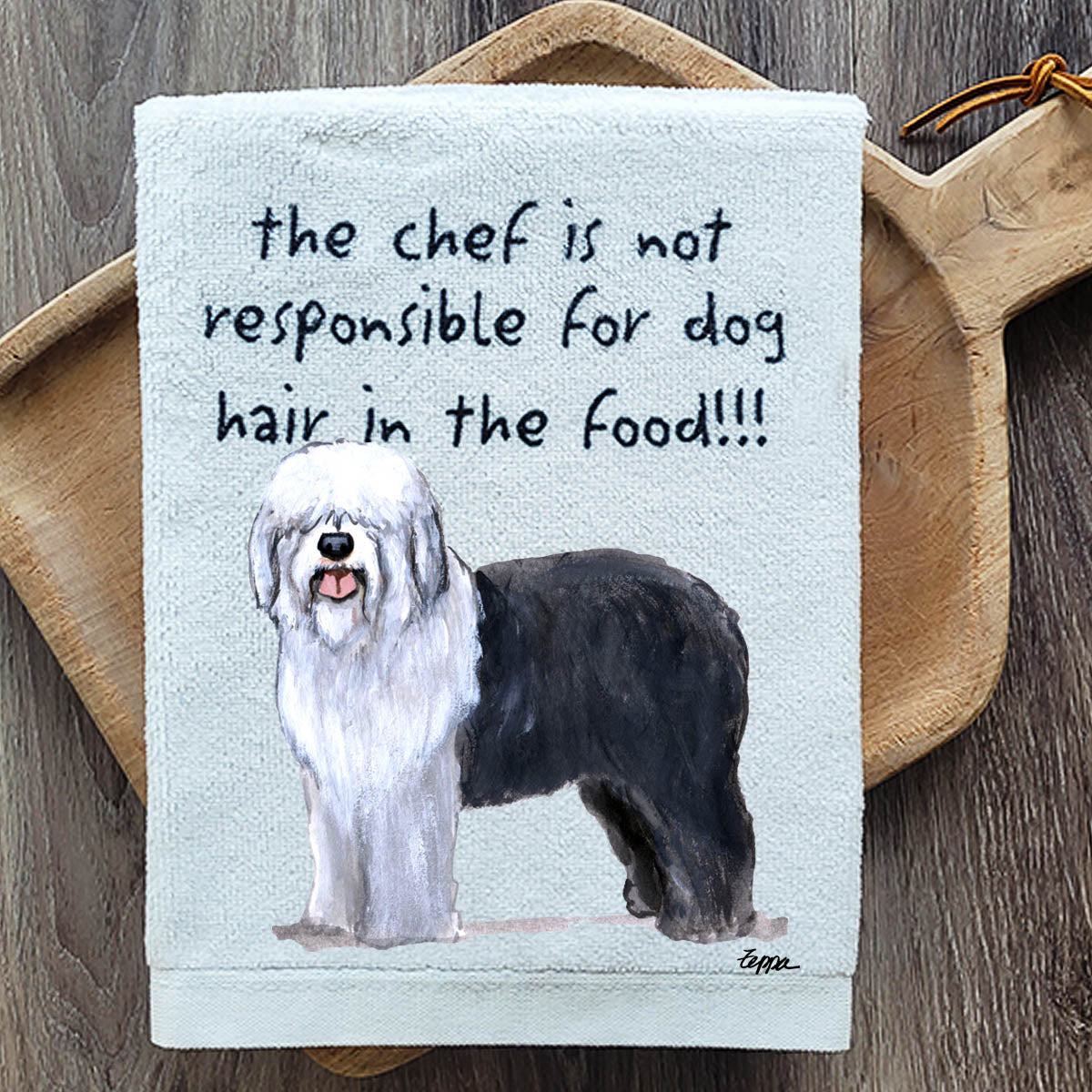 Pawsitively Adorable Old English Sheepdog Kitchen Towel