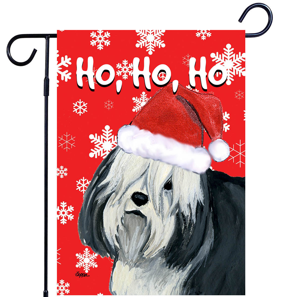 Polish Lowland Sheepdog Ho Ho Ho Garden Flag